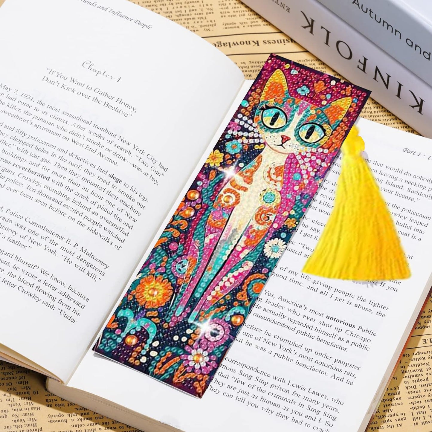 Puraikcmi 6 PCS 5D DIY Diamond Art Bookmarks Kit Cats Diamond Paintings Bookmarks Kits with Tassels Acrylic, Rhinestone Crafts Decoration Gift Set for Book Lovers Beginners & Adults
