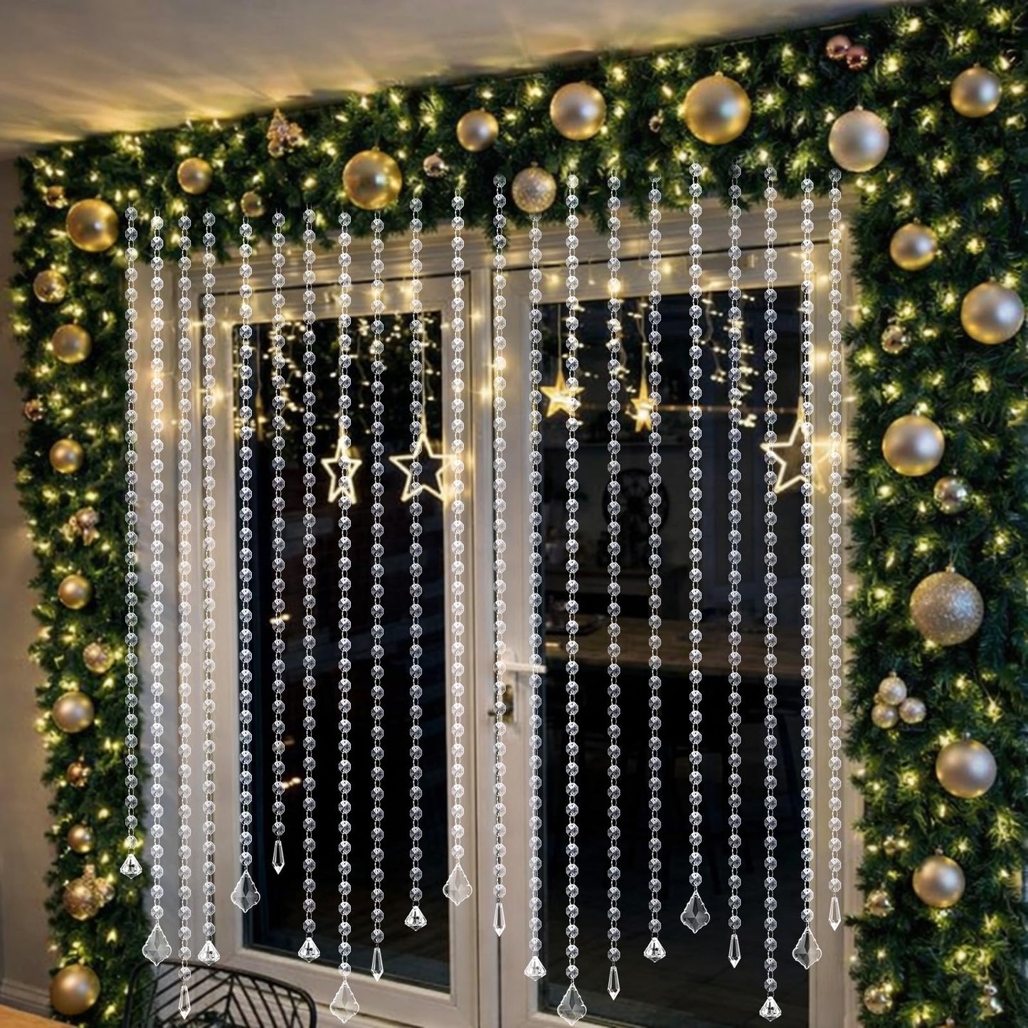 Teyva Daily 24 Pcs 39 Inch Clear Acrylic Crystal Garland Strands Hanging Chandelier Beaded Chain Ornament String Decorations Beaded Chain Garland Curtain for Wedding Party Manzanita Tree Centerpiece