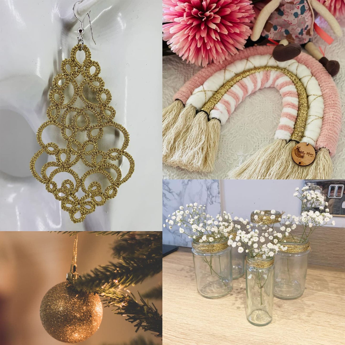 jijAcraft 656 Feet Gold String Twine - 1.5mm Metallic Ornament Thread Gift Wrapping - Inelastic Macrame Glitter Twine Cord for Gift Wrapping, DIY Crafts, Bracelets