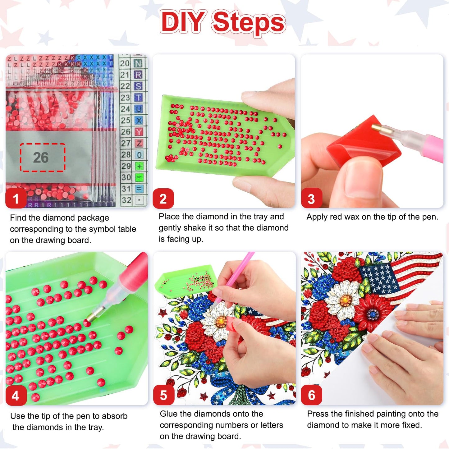 Flowers Diamond Art Hanging Kits for Adults, American Flag Diamond Painting Window Pendant Kits, DIY Acrylic Special Shaped Crystal Gem Art Painting Ornament for Home Garden Wall Hanging Decor