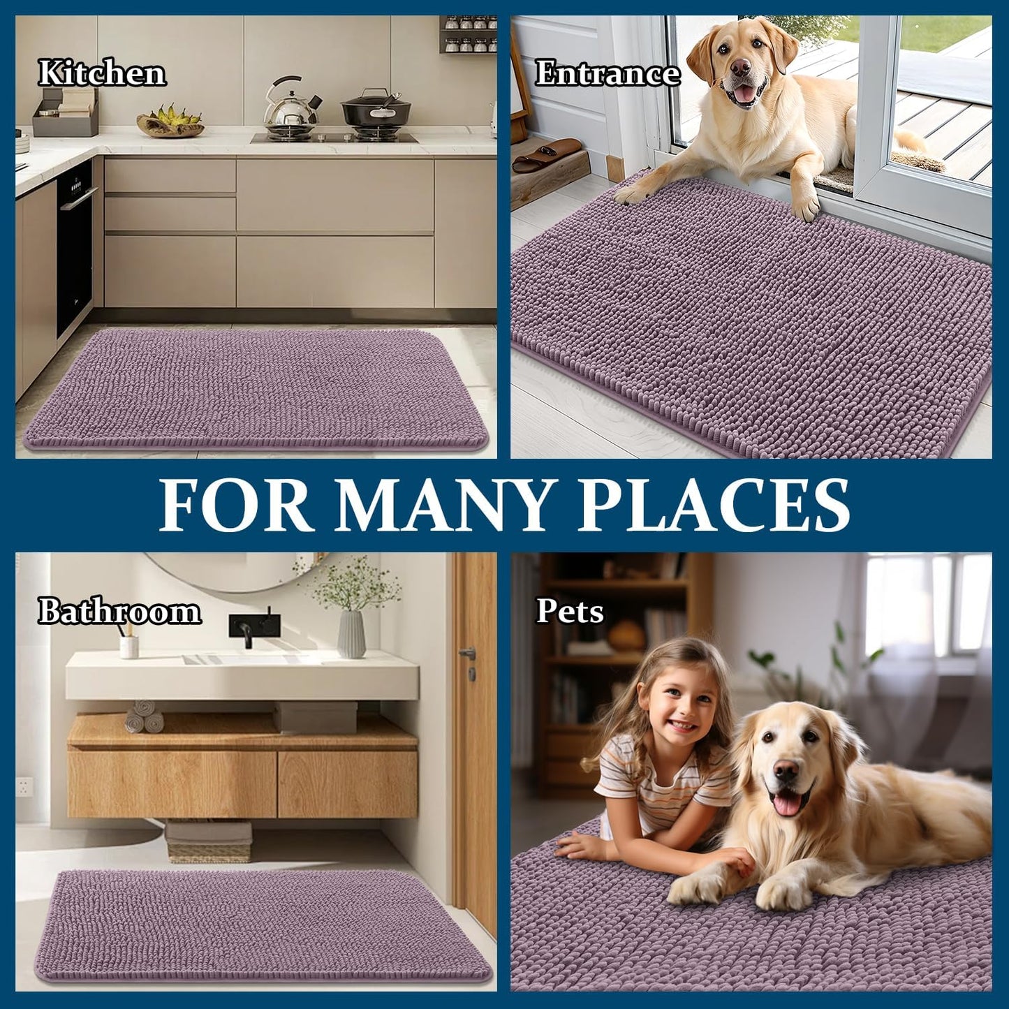 OLANLY Dog Door Mat - Absorbent Non-Slip Chenille for Muddy Paws | 59x20 Deep Plum Indoor Carpet