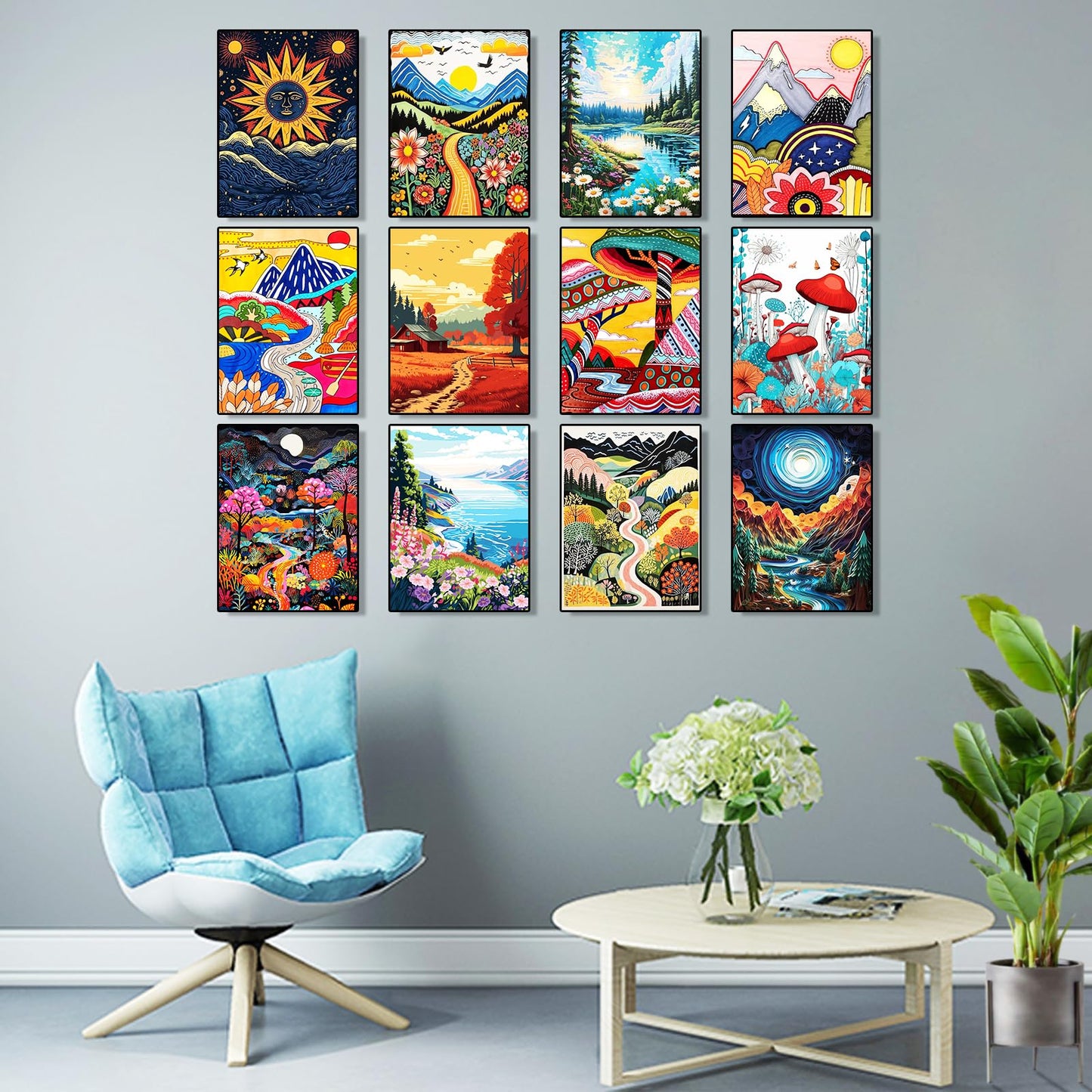 BWFY 12 Pack Diamond Art Kit Sets for Adults 5d Diamond Painting Kit Set for Beginners, DIY Landscape Gem Art Kit Print by Full Drill Diamonds Home Wall Decor 12x16 Inch