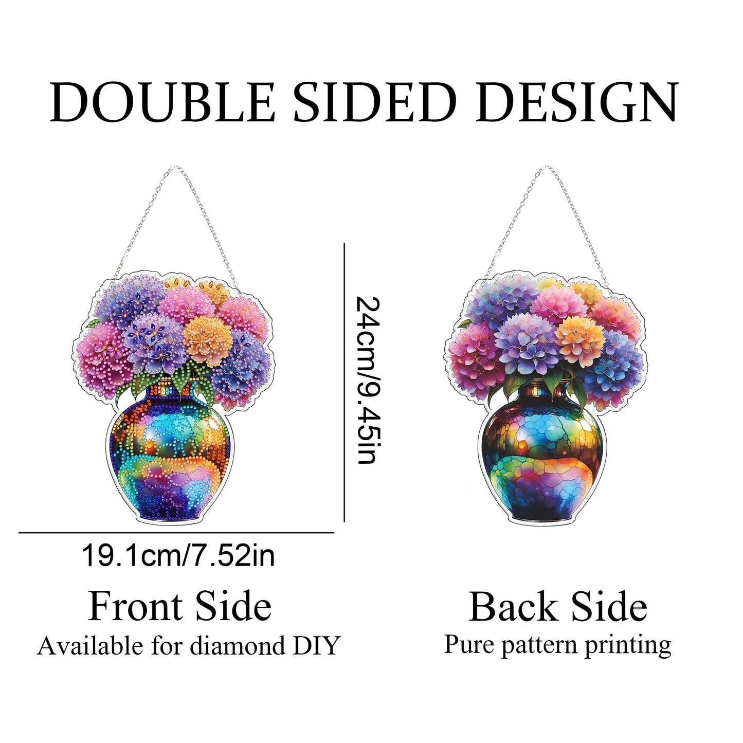 JJFox Diamond Art Hanging Kit for Adult,Special Shaped Rhinestone,DIY Acrylic Diamond Art Painting Window Pendants Home Garden Wall Hanging Kits Hanging Ornament,Double Sided (Vase)