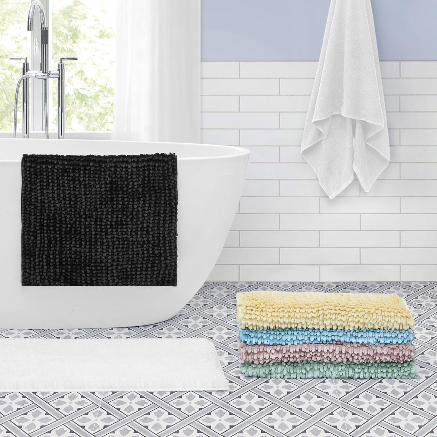 Laura Ashley Butter Chenille Bath Rug, Absorbent Shaggy Non-Slip Bathroom Mat - 2 Piece Navy