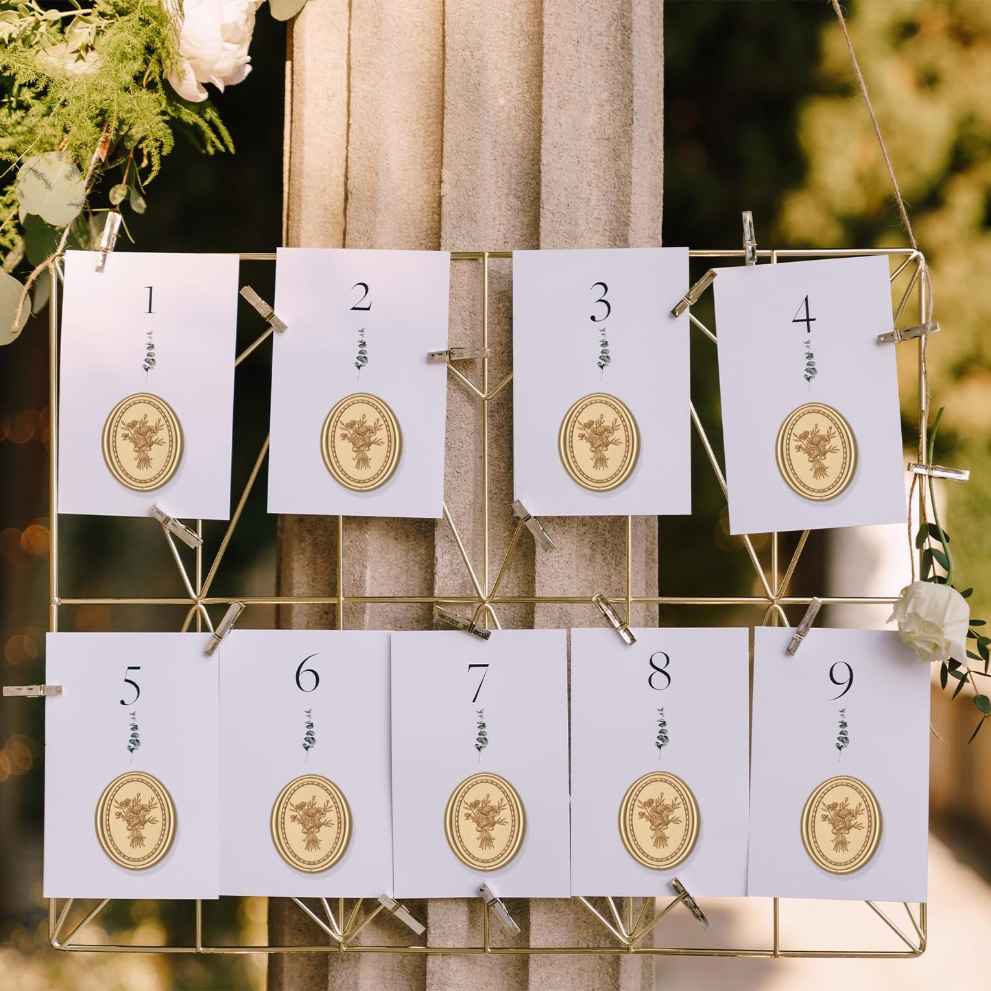 UNIQOOO Wax Seal Stickers - Vintage Photo Frame Floral Bouquet Wedding Invitation Envelope Seal Stickers, 50 Pcs Self-Adhesive Light Gold Stickers, Perfect for Invitation, Christmas, Gift Wrapping