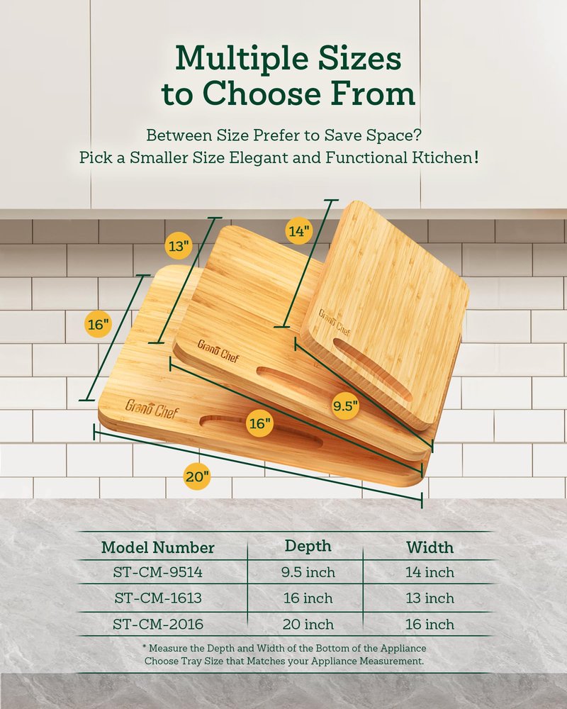 Bamboo Appliance Slider, Sliding Tray for Coffee Maker, Kitchen Countertop Appliance Rolling Tray, Coffee Pot Slider Tray with Rubber Wheels, Biggest (20"D x 16"W)