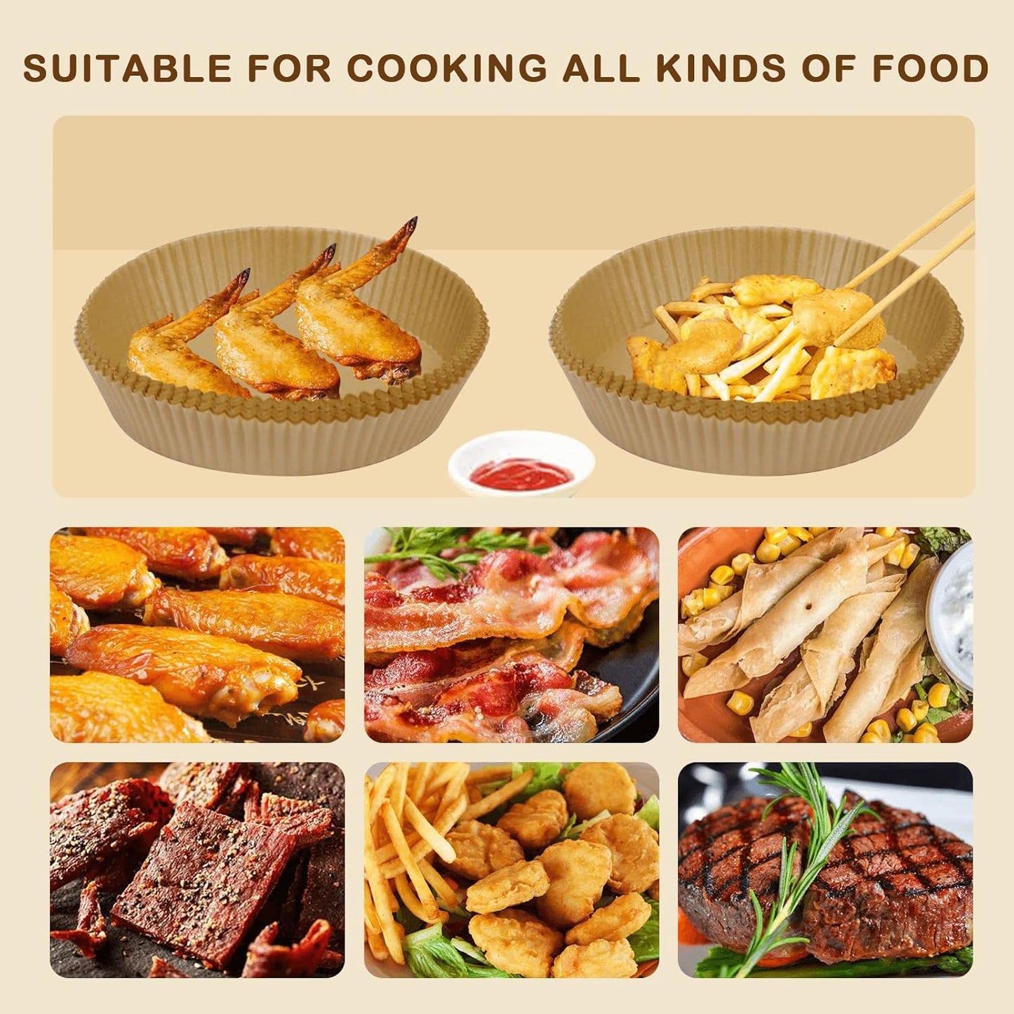 SIUDANGKA Air Fryer Liners - 125 Pcs Disposable Paper for Ninja & Most 4-8QT Air Fryers