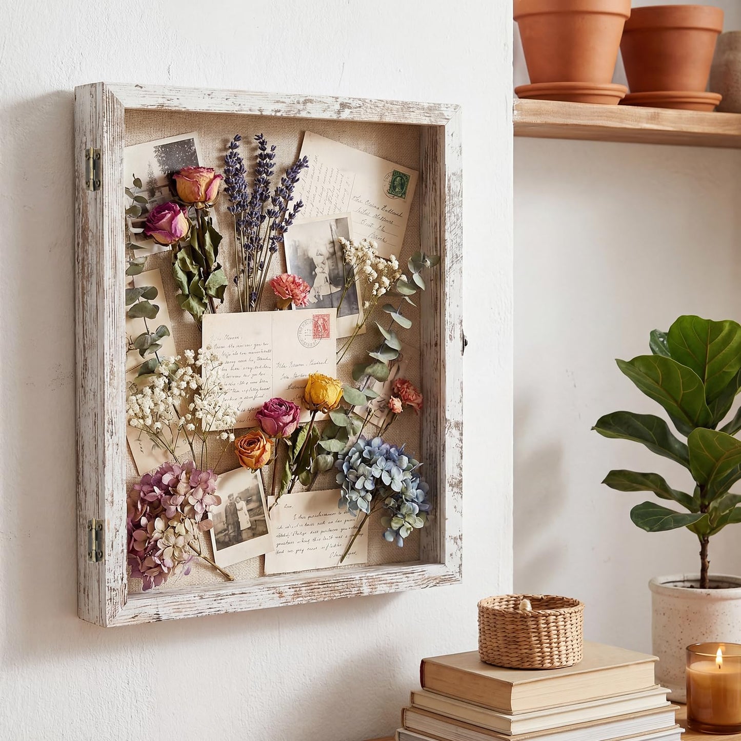 TILBLKUP Shadow Box Frame Display Case 13x16 Shadow Box with Linen Back, Real Glass Window Door with Hinge, Picture Frame for Memorabilia Medals Wedding Bouquet Collections, Memory Box for Keepsakes