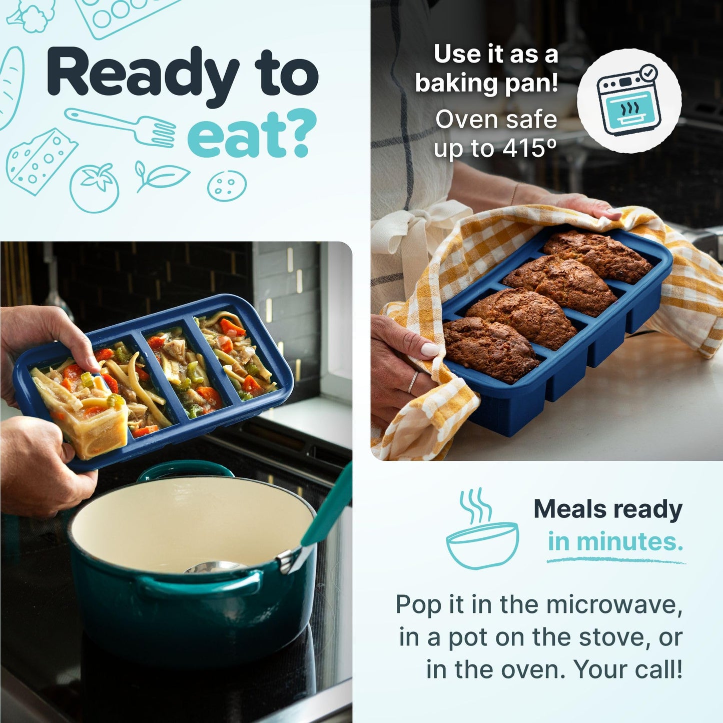 Souper Cubes 2 Cup Silicone Freezer Tray with Lid, Perfect for Storing Lasagna, Leftovers, Sauces, Portioned Meals and More, Silicone Freezer Mold for Meal Prepping - Blueberry - 1-Pack