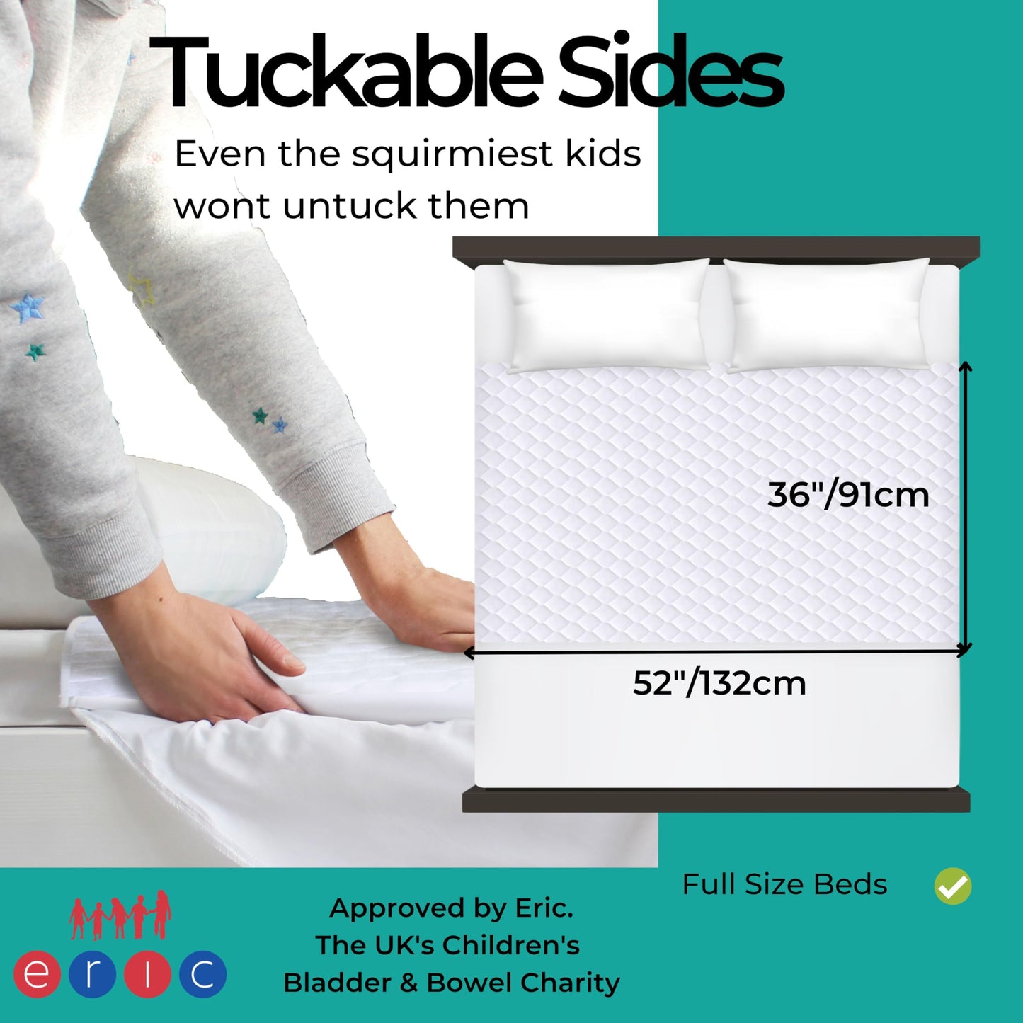 Hygge Sheets® Potty Training Pee Pads for Kids, Toddlers - 100% Waterproof, Non Slip Bed Wetting Pad for Full Size Beds - Washable, Reusable Mattress & Sheet Protector - White