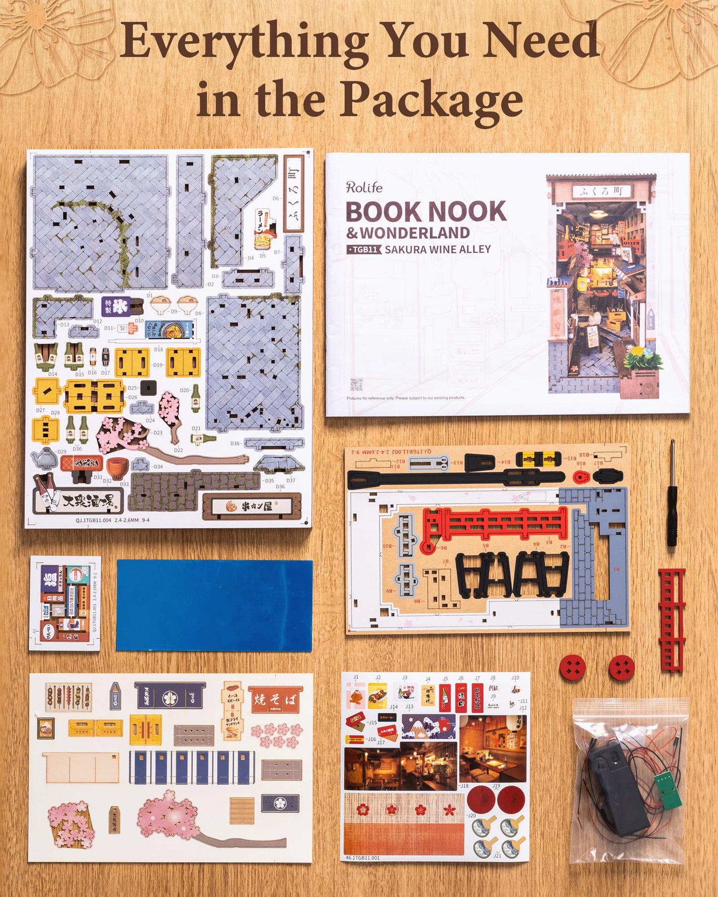 Rolife Book Nook Kit Sakura Wine Alley, 3D Wooden Puzzle Booknook for Bookshelf Decor, Japanese-Inspired Sakura Theme Creative DIY Miniature Dollhouse Kit, Crafts Gifts for Adults, Teens & Book Lovers