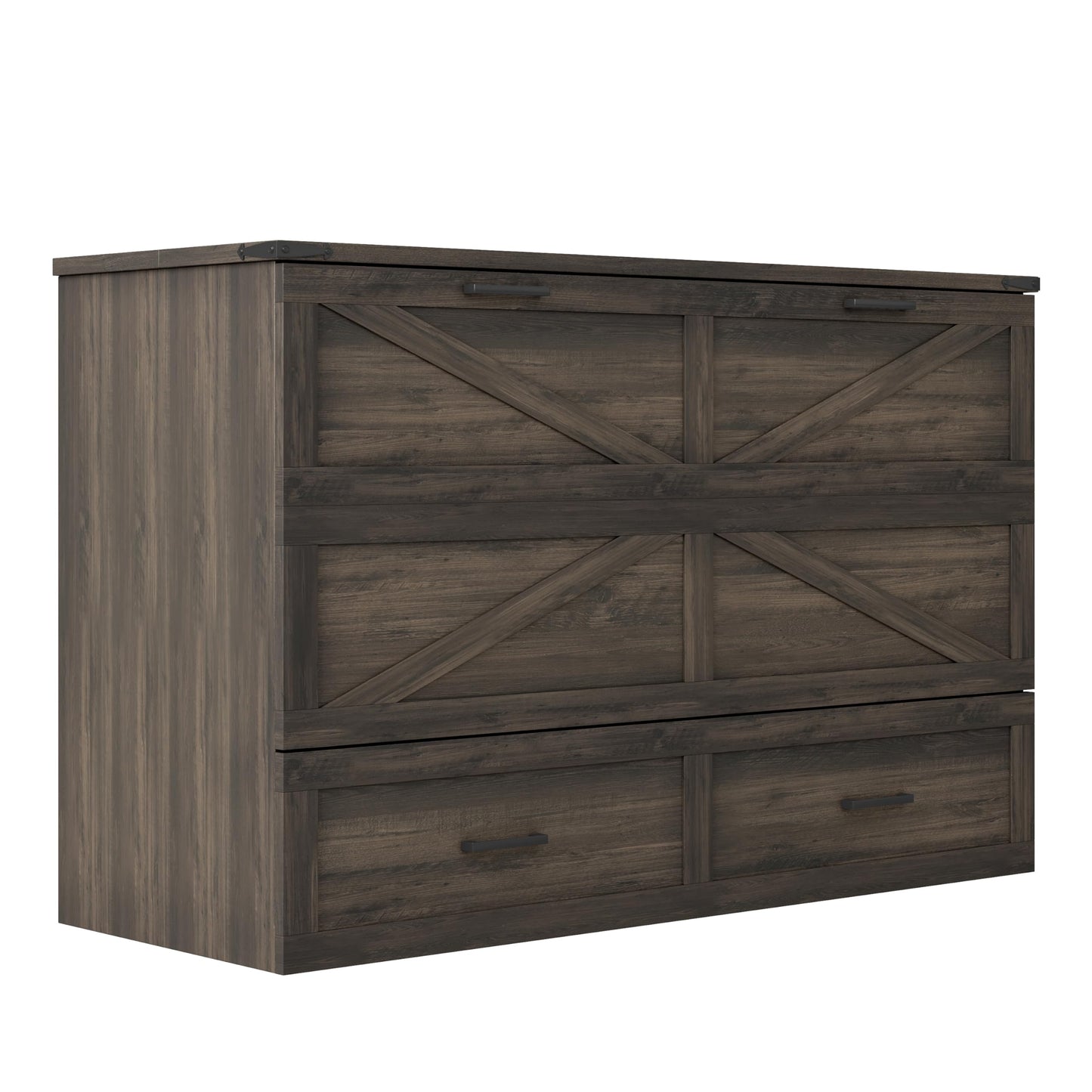 Bellemave Queen Murphy Bedframe, Cabinet Bed with Charging Station and Storage, Farmhouse Murphy Cabinet with Foldable Panel, Noisy Free, for Guest Bedroom, Living Room, Office, Rustic Gray