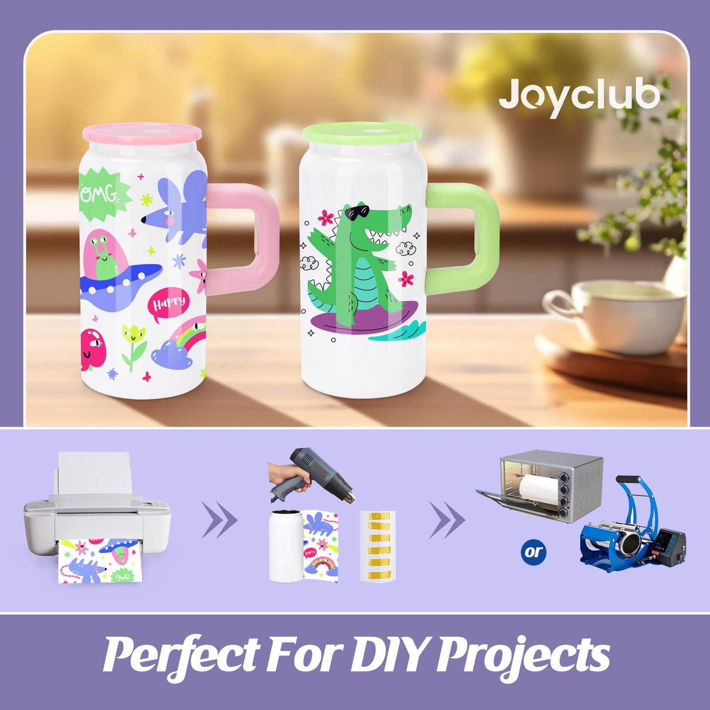 Joyclub 4 Pack Kids Sublimation Tumbler Blanks 16 oz Kid Cups with Lids and Straws Insulated Stainless Steel Tumblers for Smoothie Coffe Boba Soda DIY Gift