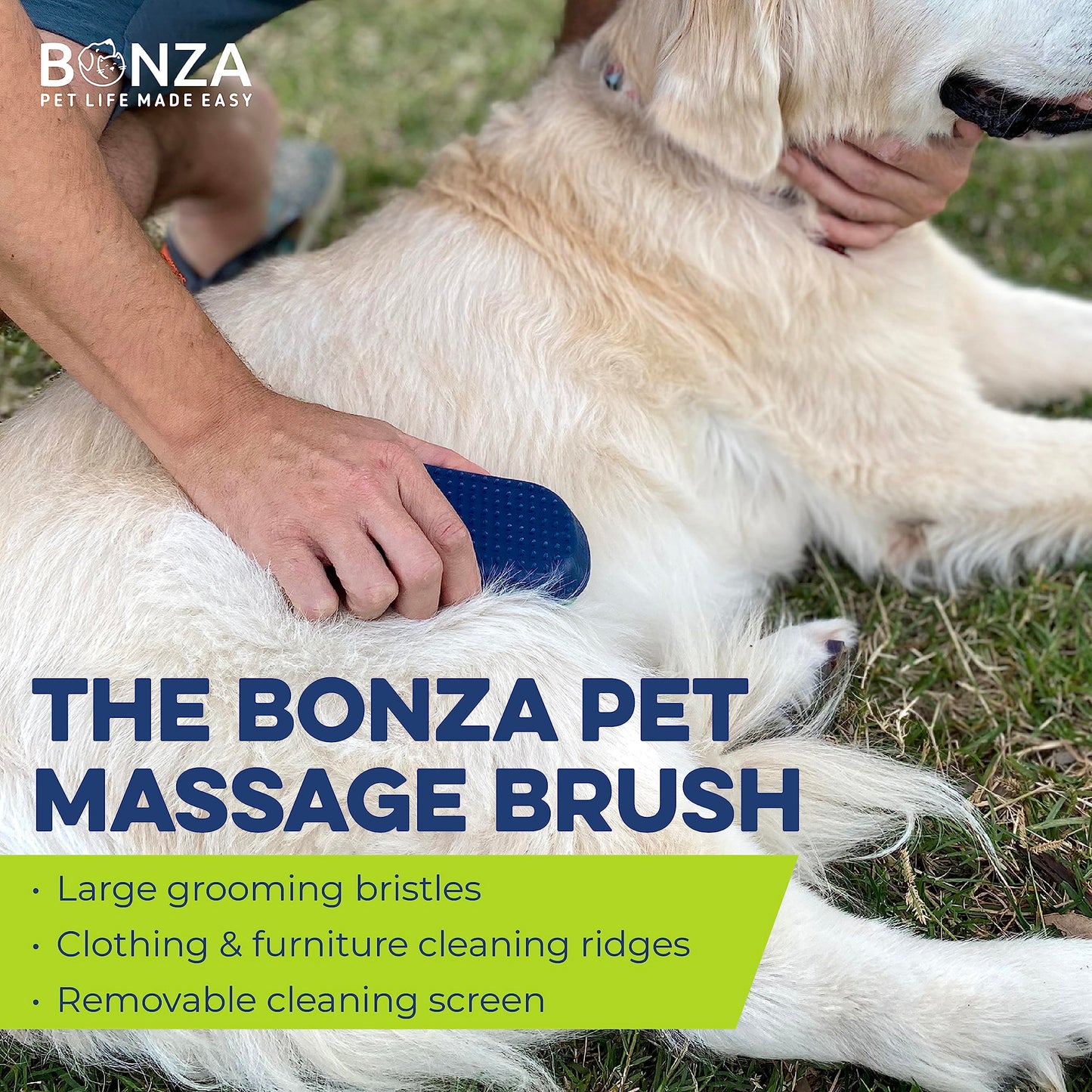 Bonza Dog Brush for Short-Haired Dogs & Cats - Navy Blue Silicone Grooming Massage Brush - Removable Hair Screen - Dog Shower & Bath Scrubber for Shedding - Silicone Cat Grooming Scrubber