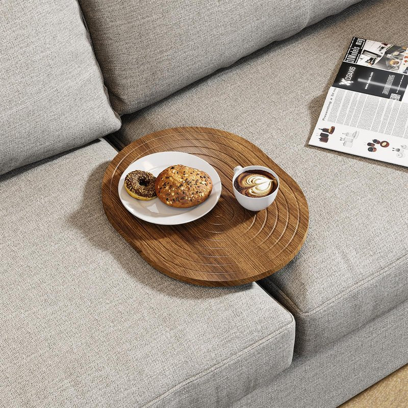 Asgolion Couch Tray Insert for Middle, 15.75"x12.6" Wood Sofa Tray, Folding Couch Armrest Table Fit Armless Couch/Sectional, for Drink Snacks Phone Remote Holder, Walnut