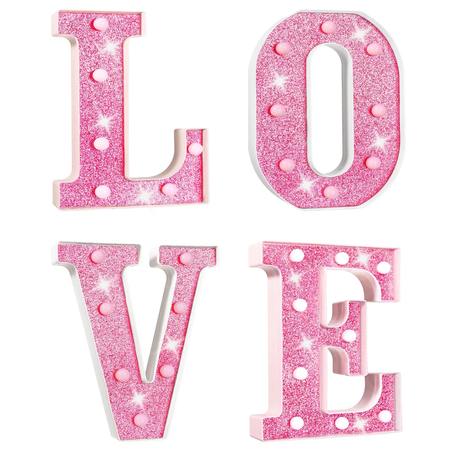 Valentine’s Day Decorations – Galentines LED LOVE Marquee Light Letters, Pink Glitter Battery Operated Tabletop Sign for Home, Party, Shelf and Mantel Décor
