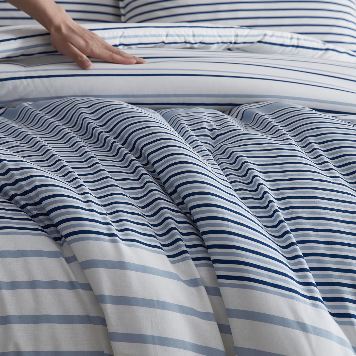 Eddie Bauer - King Duvet Cover Set, Luxuriously Soft Bedding with Matching Shams, Buttons & Corner Ties to Ensure Placement (Cooper Stripe Blue, King)