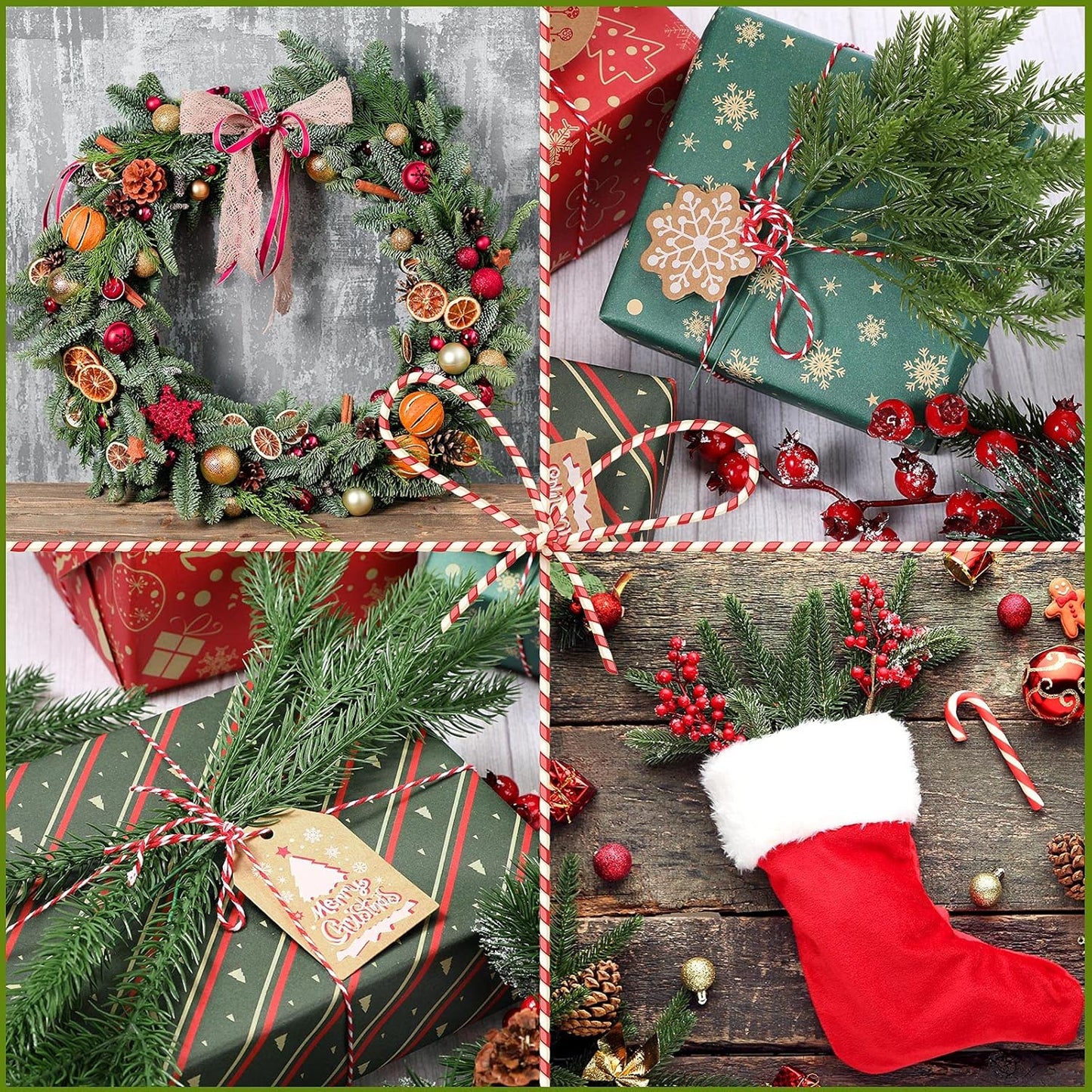 Syhood 50 Pieces Artificial Pine Branches, Christmas Tree Picks for DIY Garland Wreath Home Decor, 2 Styles