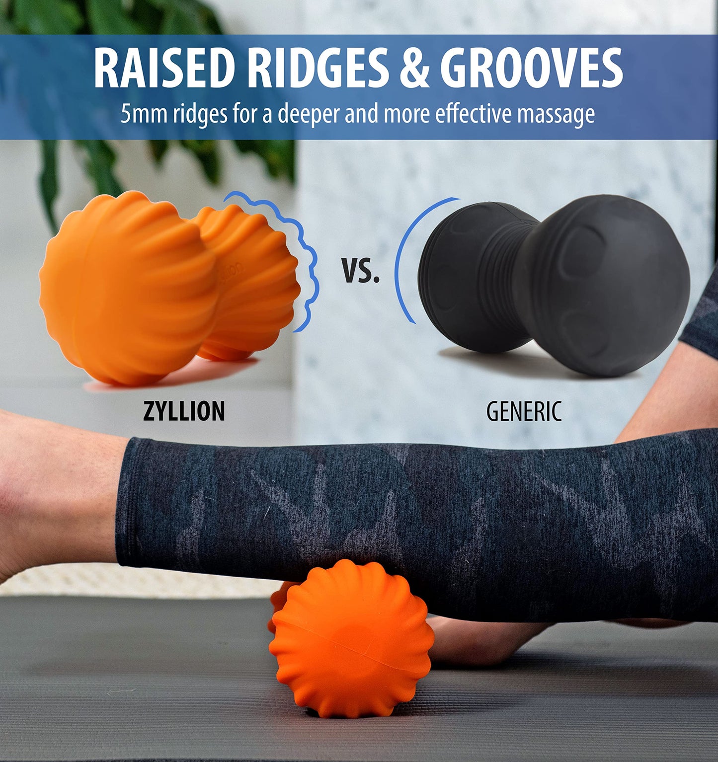 Zyllion Rechargeable Vibrating Massage Ball - Cordless 4-Mode Deep Tissue Peanut Massager Roller for Muscle Pain Relief, Arthritis, Sciatica, Plantar Fasciitis on Foot, Leg, Back, Neck ZMA-30 Orange