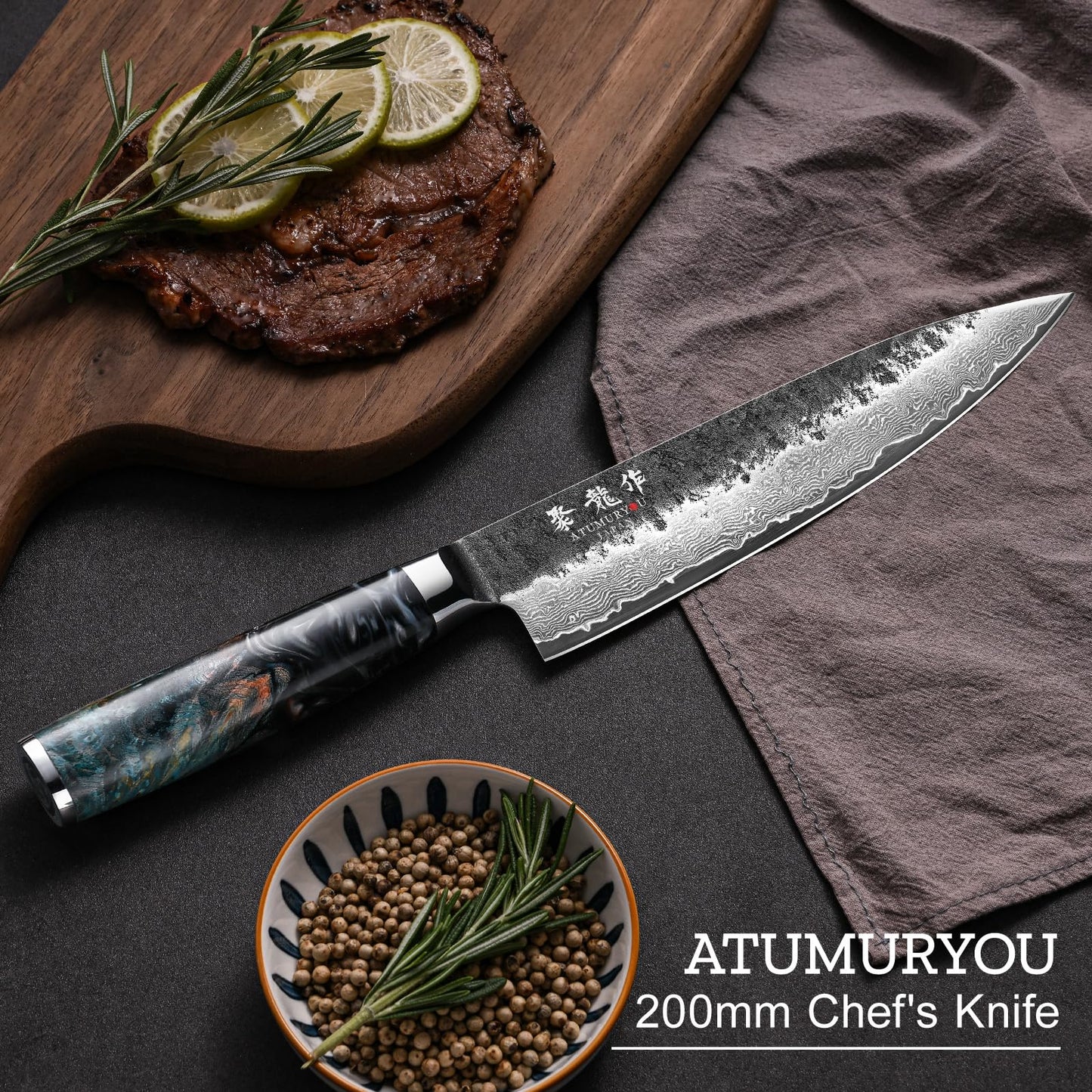 Japanese Chef Knife 8", Hand Forged 67-Layer Damascus VG10 Core Kitchen Knife for Home & Professional Chefs, Razor Sharp Chef's Knives with Leather Sheath, Premium Father Day Gift for Dad Husband