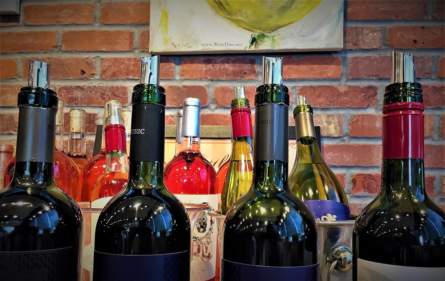 Selection of Colorfully Printed Wine Disc Pourer Bundles, Stop the Drop (6)