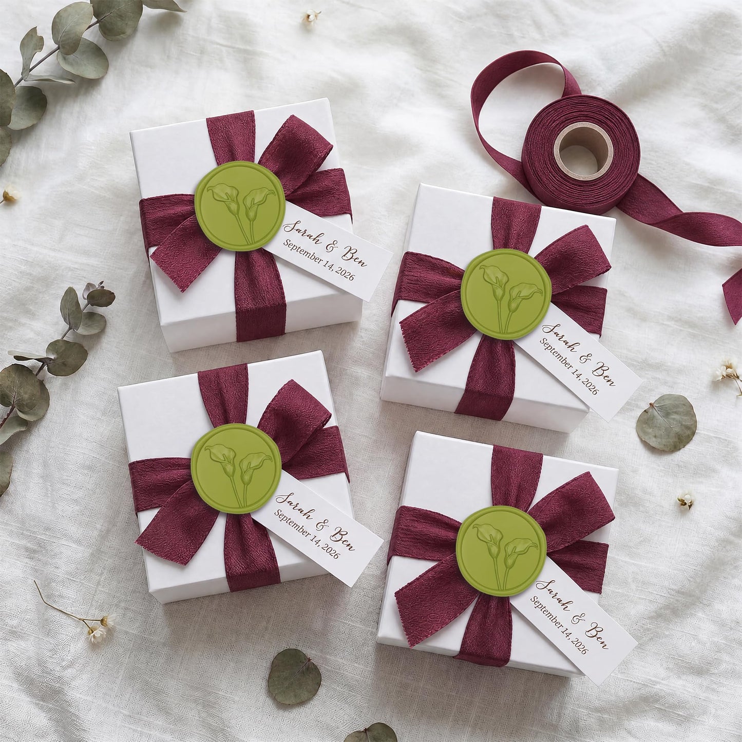 UNIQOOO Wax Seal Stickers - 3D Calla Lily Floral Wedding Invitation Envelope Seal Stickers, 50 Pcs Self- Adhesive Chartreuse Green Flower Wax Seals, Perfect for Bridal Shower, Gift Wrapping