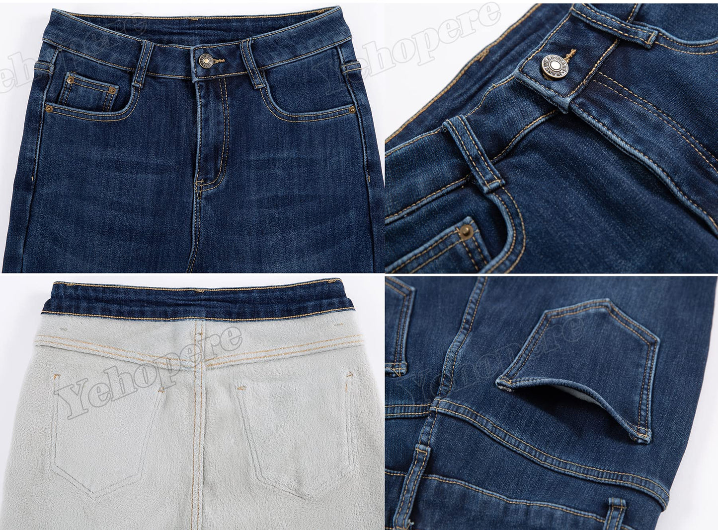 Yehopere Women's Winter Fleece Lined Jeans Slim Fit Warm Skinny High Waist Denim Jeans