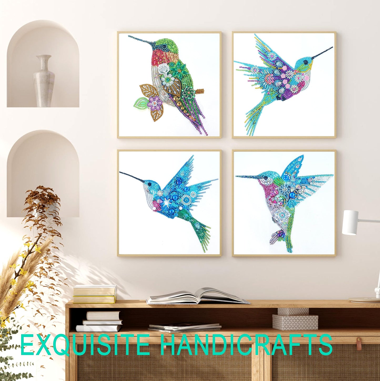 4 Pack Hummingbird Diamond Painting Kits, Special Shaped Crystal Rhinestone Diamond Art Kits for Adults, Easy DIY 5D Diamond Painting Crafts for Home Wall Decor 12x12 Inch