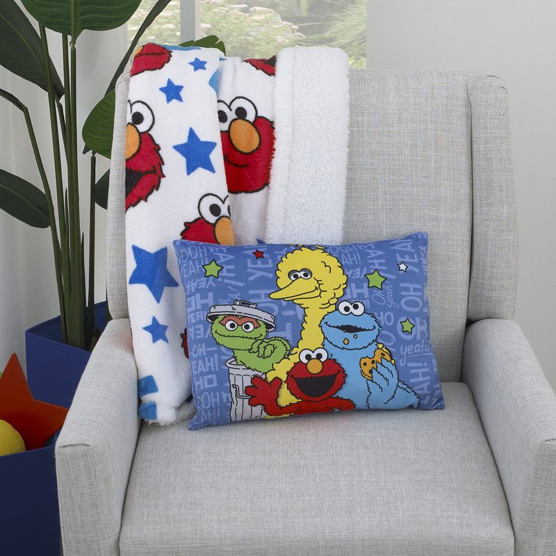 Sesame Street Elmo, Red, Blue, Yellow, Green, & White with Stars Super Soft Baby Blanket, Red, Blue, White,