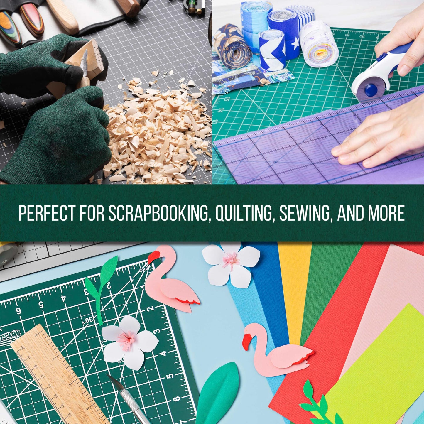 U.S. Art Supply 18" x 24" Self-Healing Cutting Mat 5-Ply - Double-Sided Green/Black Craft Mat, Non-Slip Cutting Mats for Crafts, Sewing, Quilting, Scrapbooking