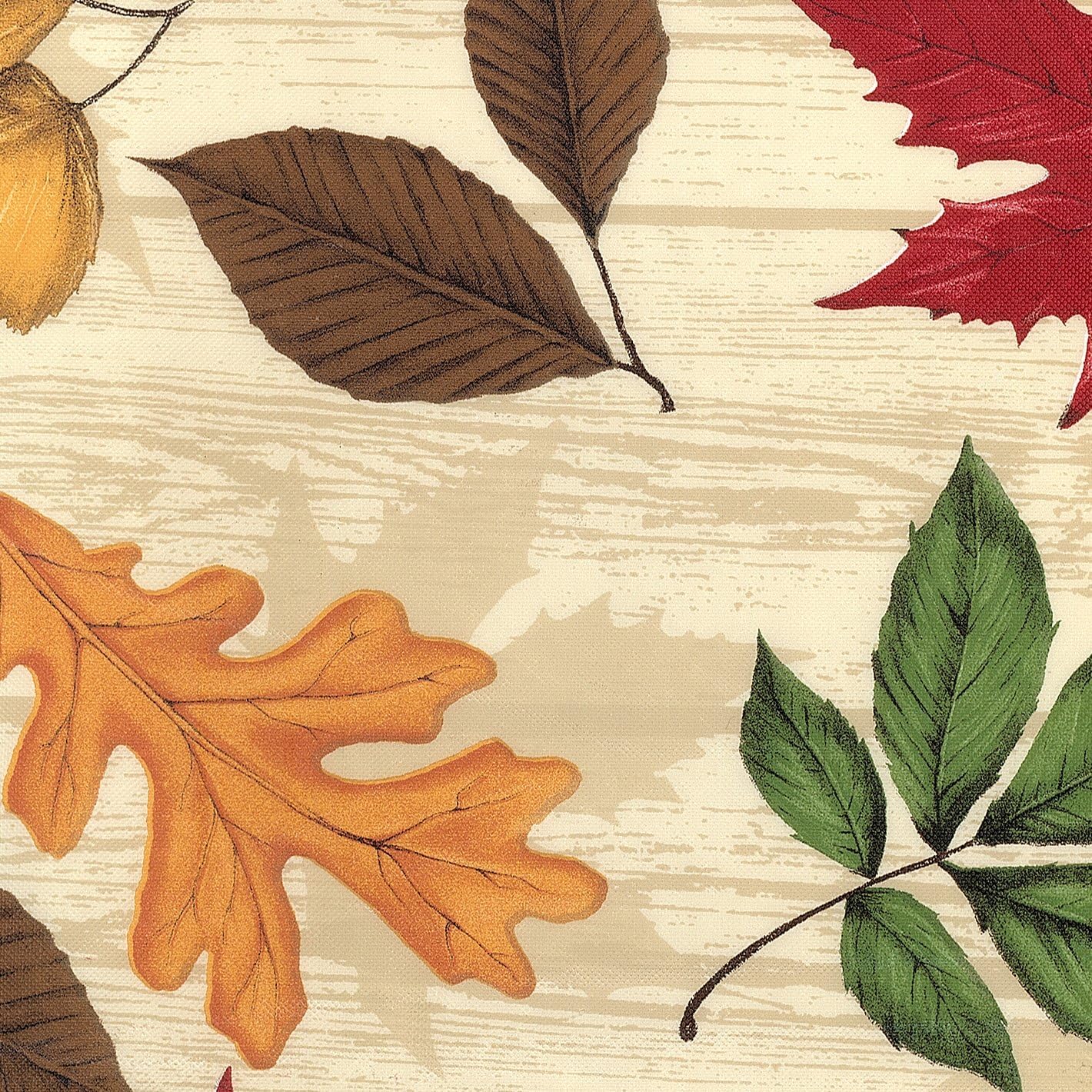Deluxe Elastic Edged Flannel Backed Vinyl Fitted Table Cover - Large Round Oblong Oval - All-Over Leaves Pattern - Fits