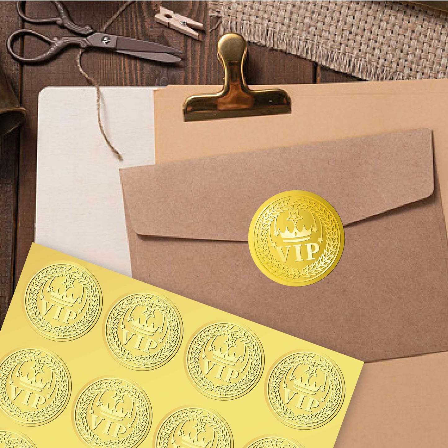 CRASPIRE 144Pcs VIP Crown Gold Foil Embossed Stickers 2" Self Adhesive Certificates Envelopes Seals Sticker Labels for Wedding Invitation Graduation Corporate Diplomas Gift Wrapping