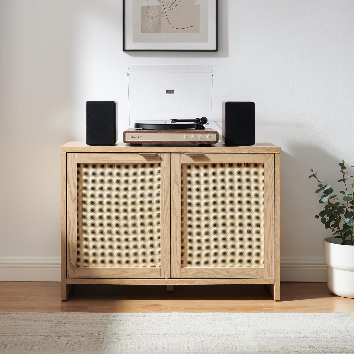 Crosley Furniture Kenji Record Player Cabinet with Vinyl Storage, Media Stand, Modern Home Organizer, Ash