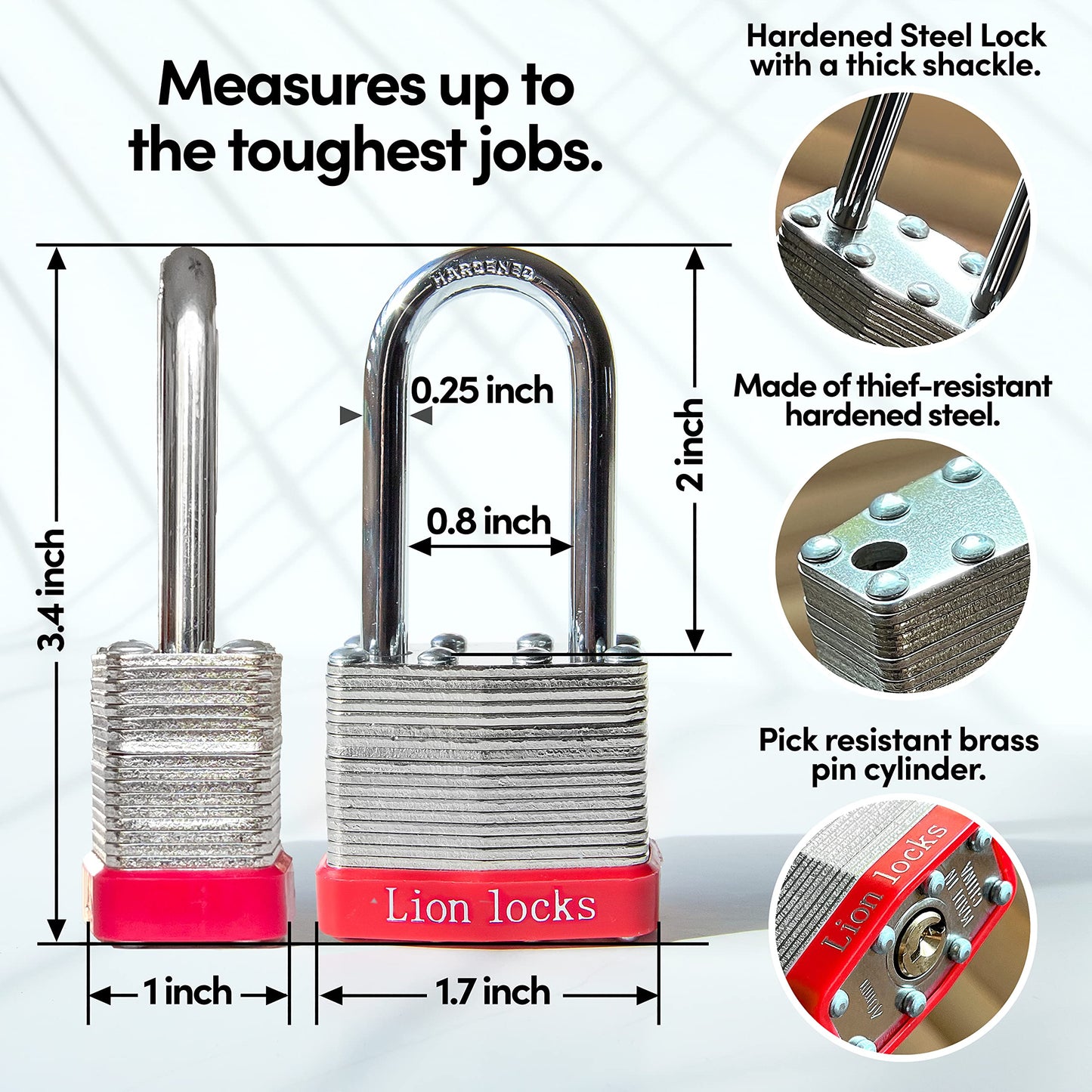 Lion Locks 24 Keyed Alike Padlocks with 2" Long Shackle, 48 Keys - Padlocks for Outdoor Use, Locks with Keys, Hardened Steel Case, Pick Resistant Brass Pin Cylinder for Hasp Latch, Locker, Gate
