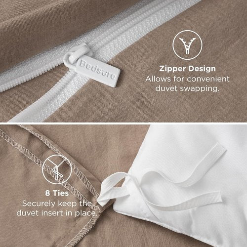 Bedsure Khaki Oversized Queen Duvet Cover Set - Ultra Soft Prewashed Cotton, 98x98 Inches with Zipper Closure & 2 Pillow Shams