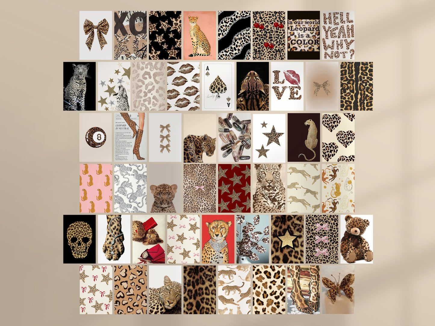 TwoDays Cheetah Print Room Decor Aesthetic, Y2K Leopard Print Wall Art Collage Kit, Chic Luxury Trendy Fashion Posters for Girls Home Bedroom Apartment Dorm.(Set of 50, 4" × 6")
