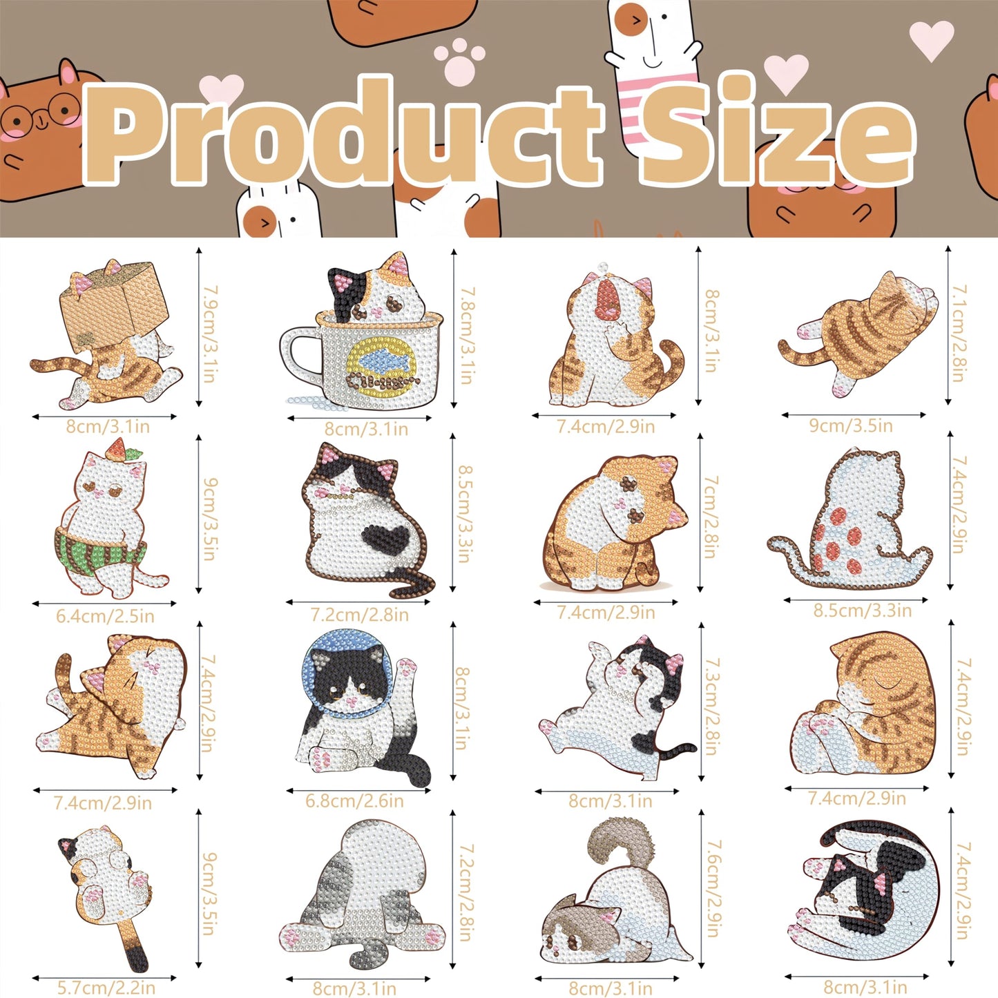 16 Pcs Cat Diamond Painting Magnets Kits Diamond Art Fridge Magnet Refrigerator Sticker Diamond Painting kit for Beginners Adults DIY Art Craft Gifts Home Decors