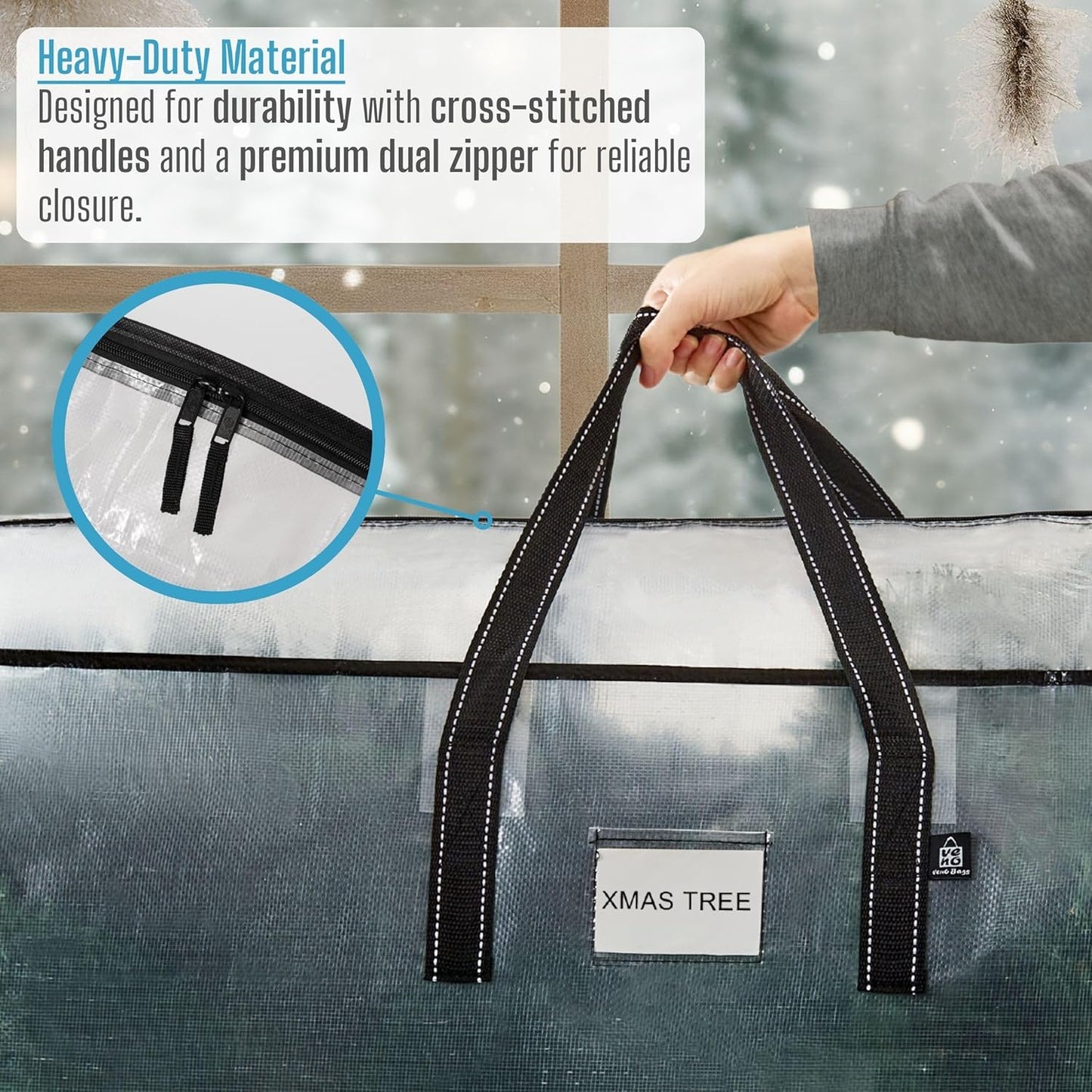 VENO Clear Christmas Tree Storage Bag - Heavy-Duty Zippered Bag for 7.5 Ft Trees | Durable Handles & Label Slot