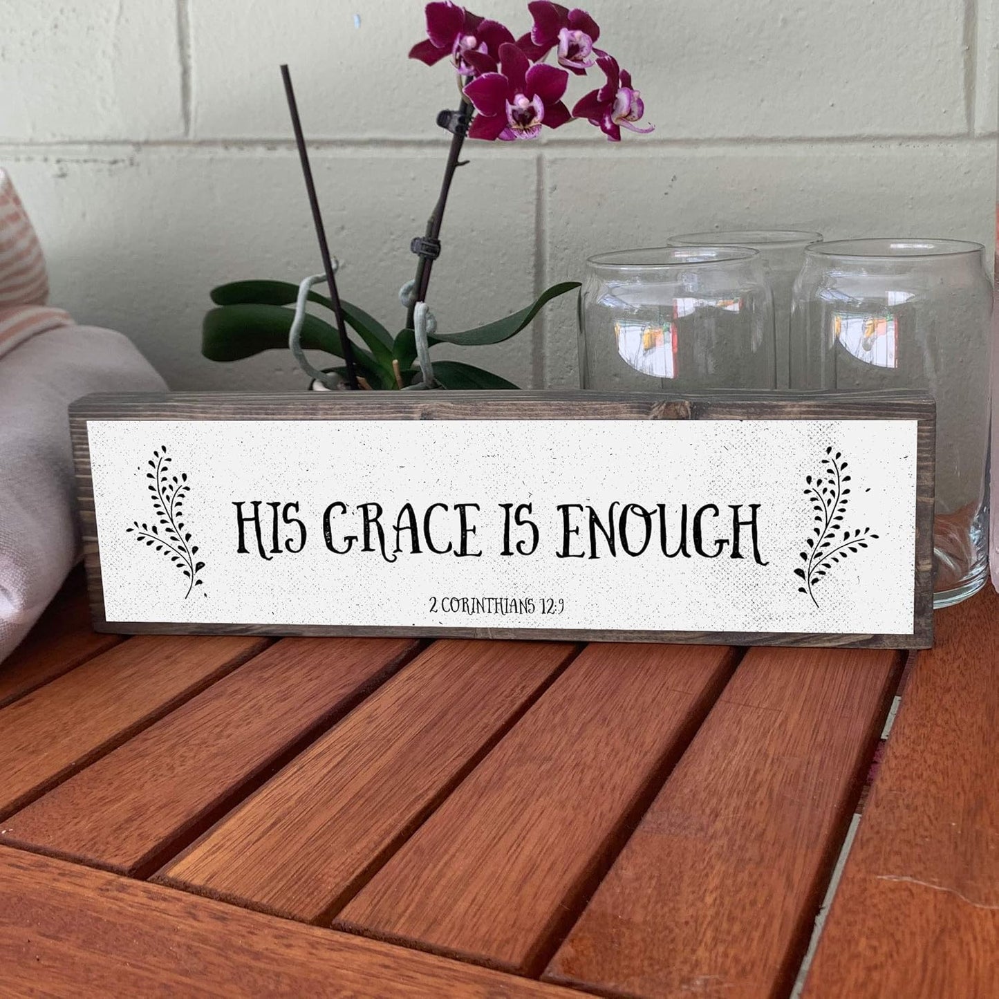 Christian Wall Art - His Grace Is Enough - Beautiful Bible Verse Modern Farmhouse Wall Décor Sign