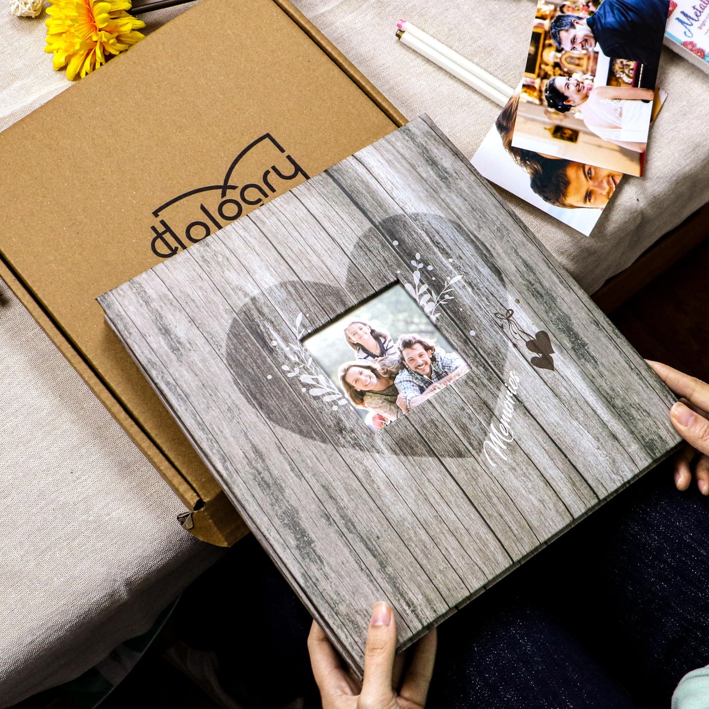 Holoary Self Adhesive Page Scrapbook Photo Album with Metallic Pen for 3x5 4x6 5x7 6x8 8x10 Hand Made DIY 40 pages Albums, Printed Kraft Paper Cover Memory Book (Wood Grain with Window)