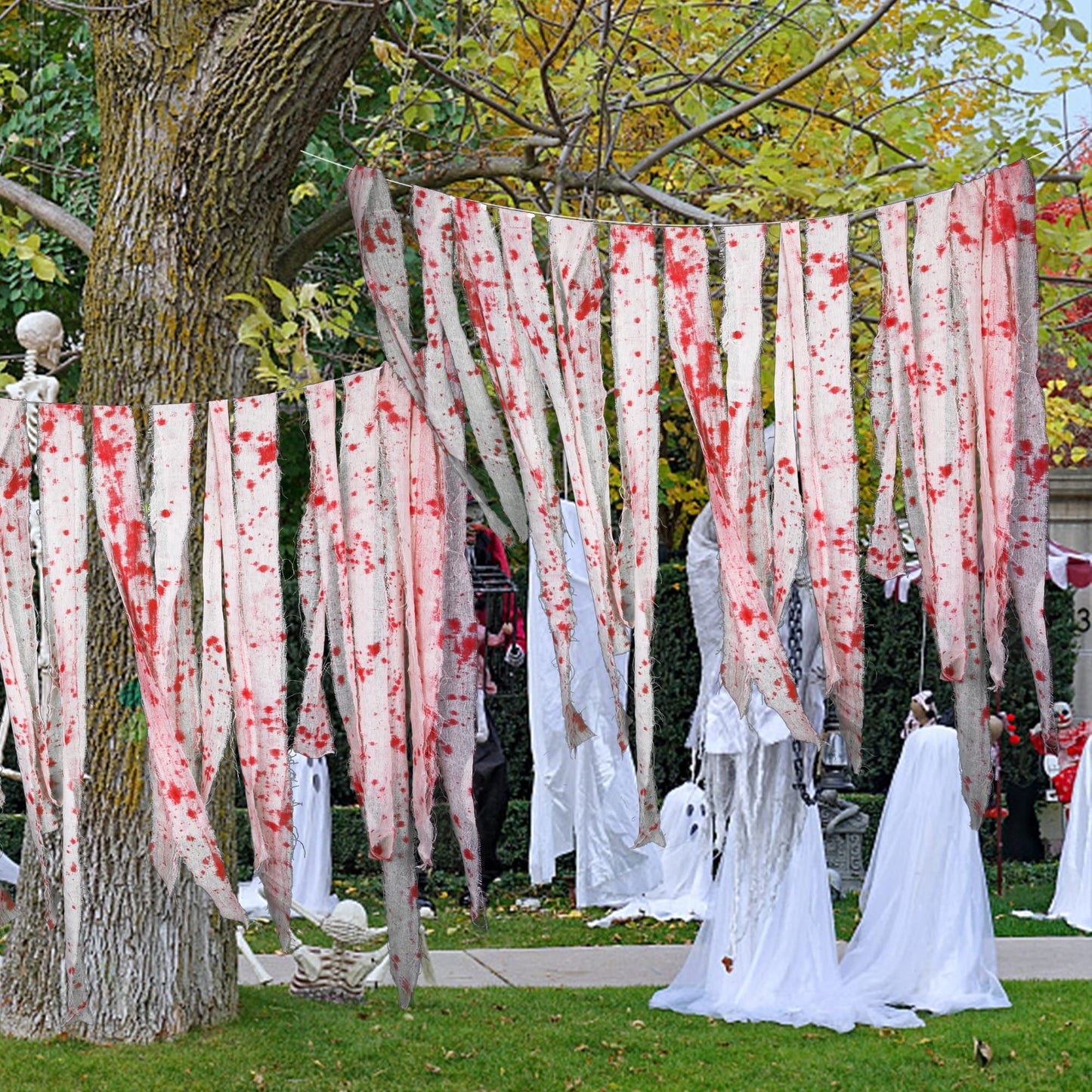 Watayo 82 ft Halloween Creepy Blood Cloth-Scary Creepy Cloth with Bloody Prints-Spooky Fabric Blood Strip Drape for Halloween Doorway Curtain Costume Decor
