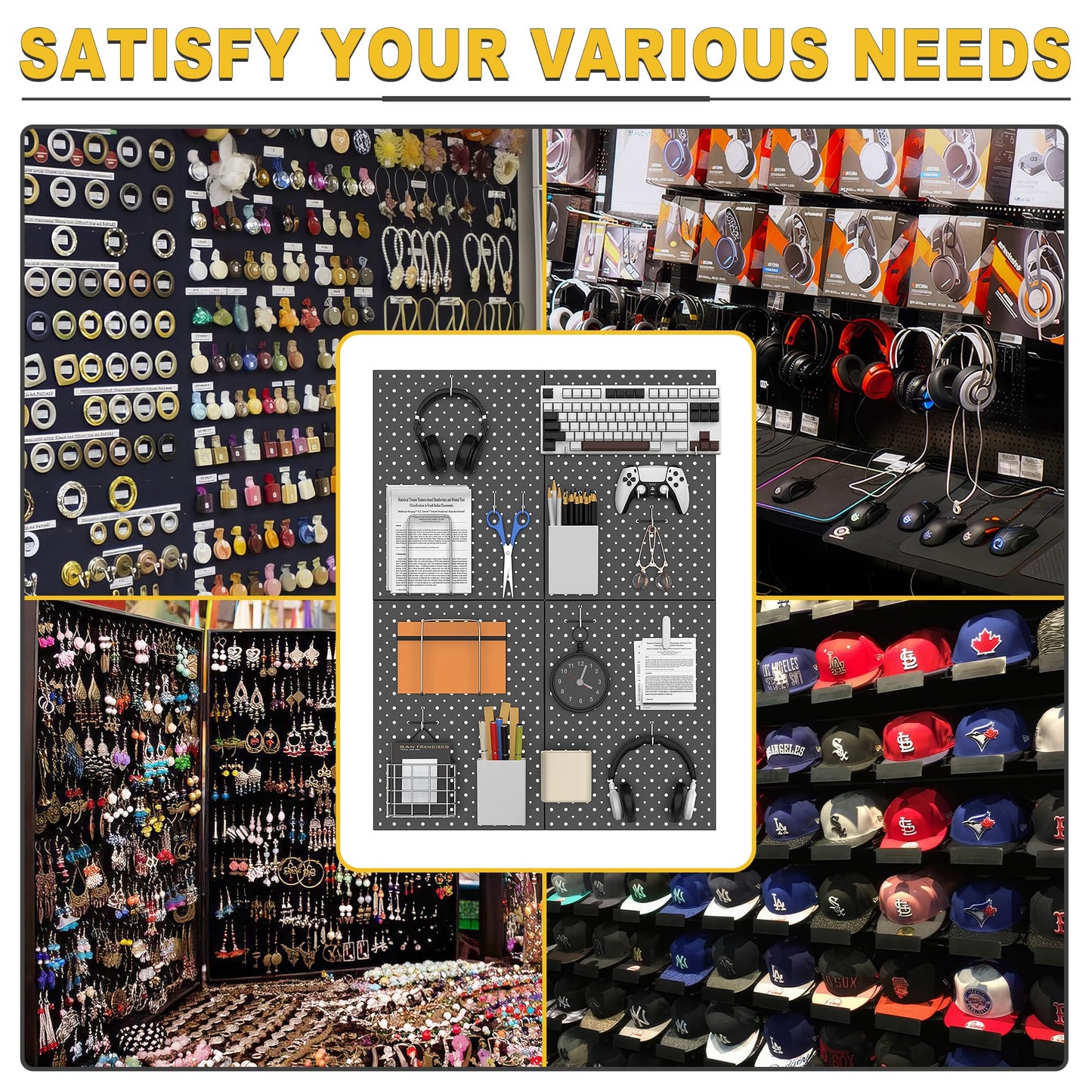 Ultrawall Pegboard Display Stand, Metal Tabletop Pegboard Display, Accessories Rack Organizer for Jewelry, Retail Stores, Craft Shows, 12"X16", 4pcs Black