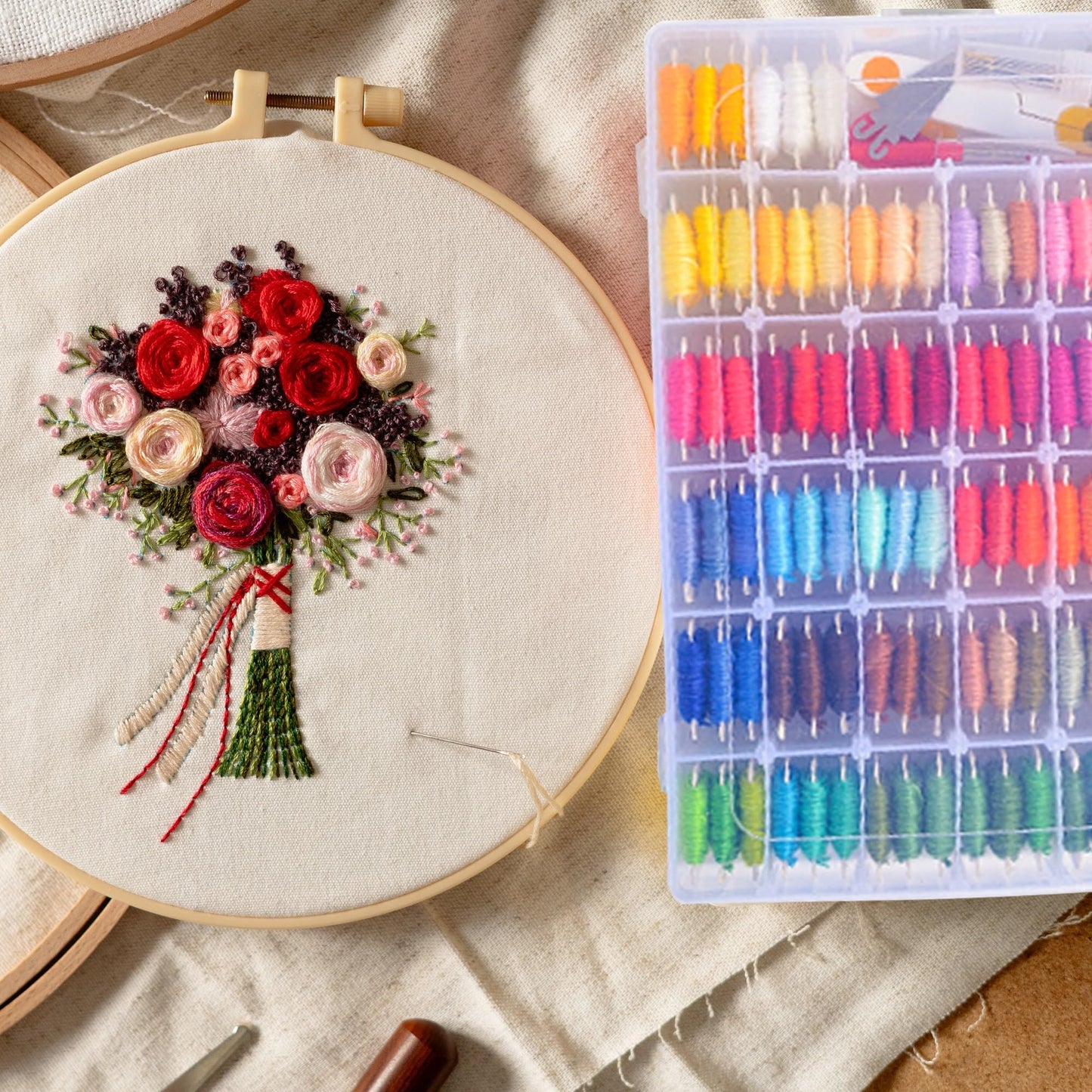 Peirich Embroidery Floss Cross Stitch Supplies, Friendship Bracelets String Kit Embroidery Floss Kit Cross Stitch Kits with Organizer Sewing Boxes Cross Stitch Tools - Gift for Christmas Birthday