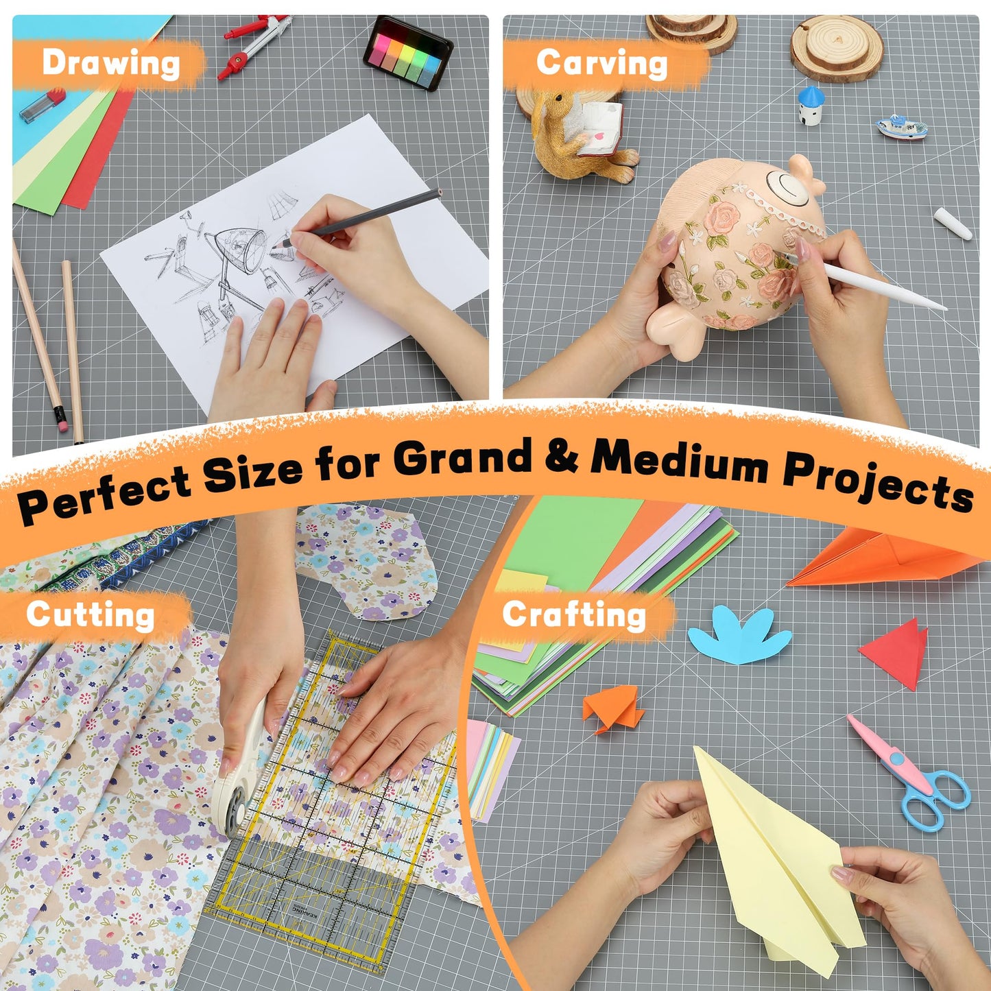 Premium 18" x 24" Self Healing Sewing Mat, Non-slip A2 Cutting Mat for Quilting, 5-Ply Rotary Cutting Board Double-Sided for Crafts Cutting Fabric Scrapbooking Modeling Projects, Anthracite Gray