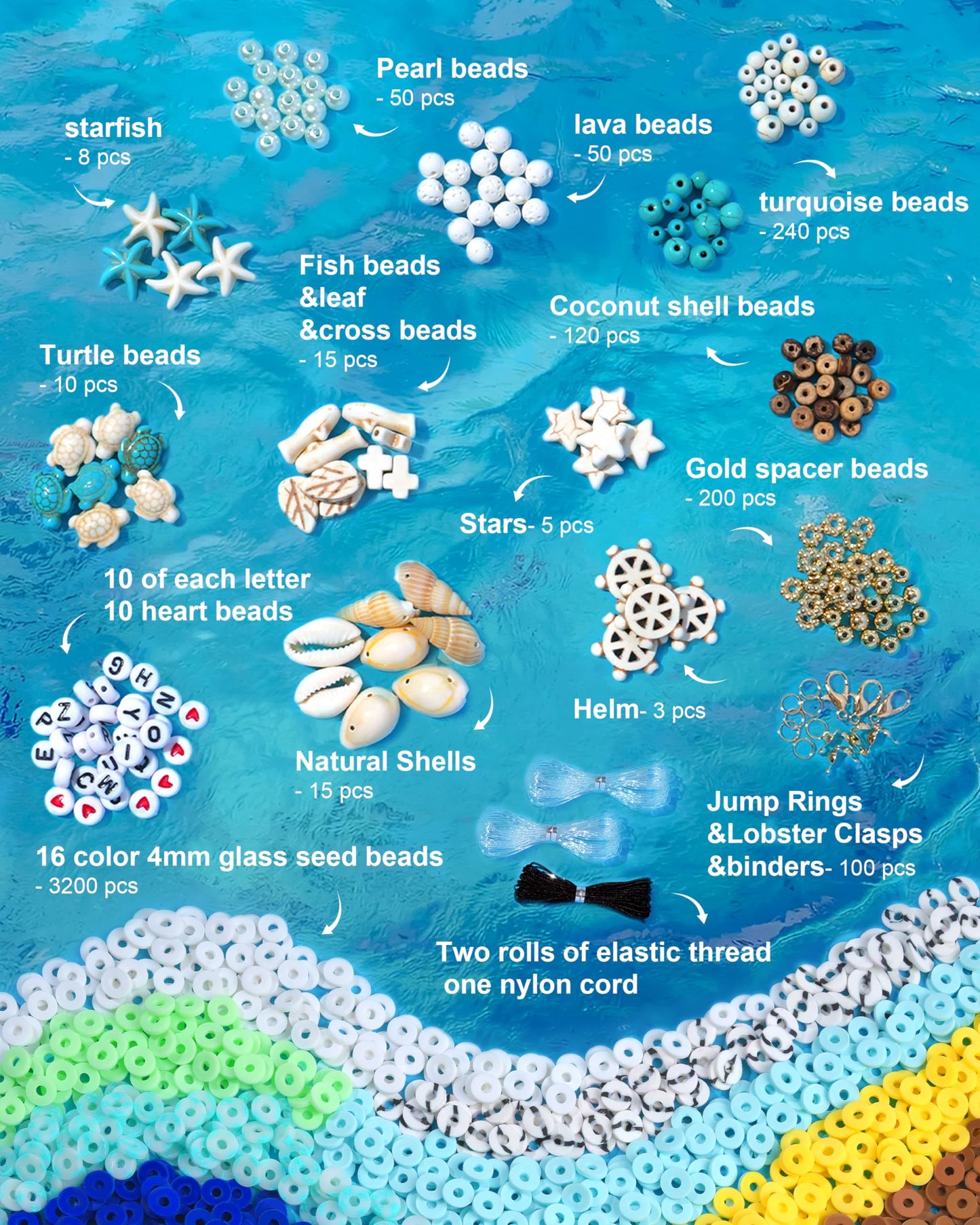 DoDoBeads Summer Bracelets Making Kit, Beach Bracelet Making Kit with Puka Shell Beads, Letter & Number Beads, Seashells, Spacers, Pearls, Jewelry Craft Set