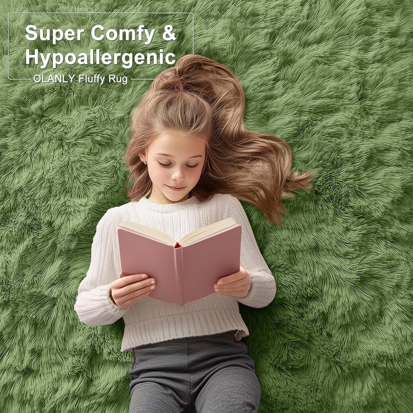 OLANLY Runner Rugs - Soft Fluffy Machine Washable 2x5 for Hallway & Bedroom | Green Indoor Carpet