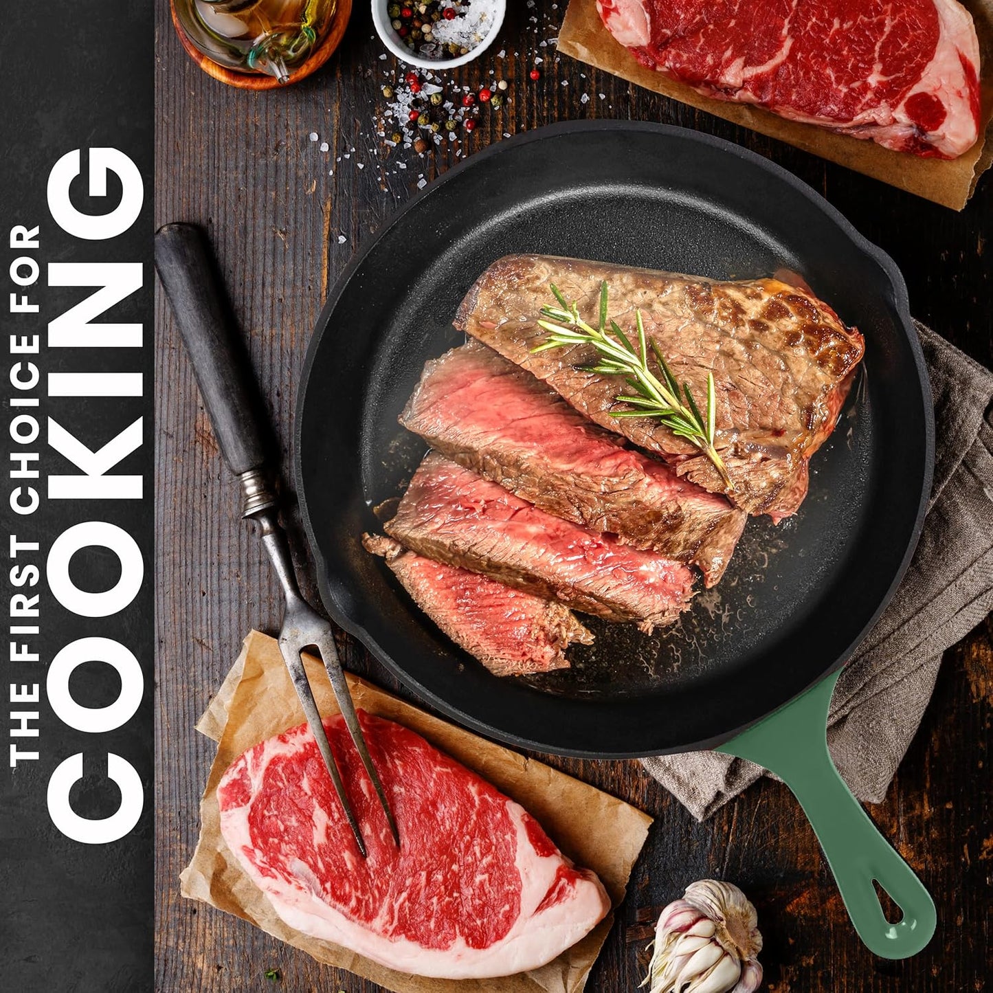 Utopia Kitchen Saute Fry Pan, Pre-Seasoned Cast Iron Skillet Set 3-Piece, 6 Inch, 8 Inch, 10 Inch