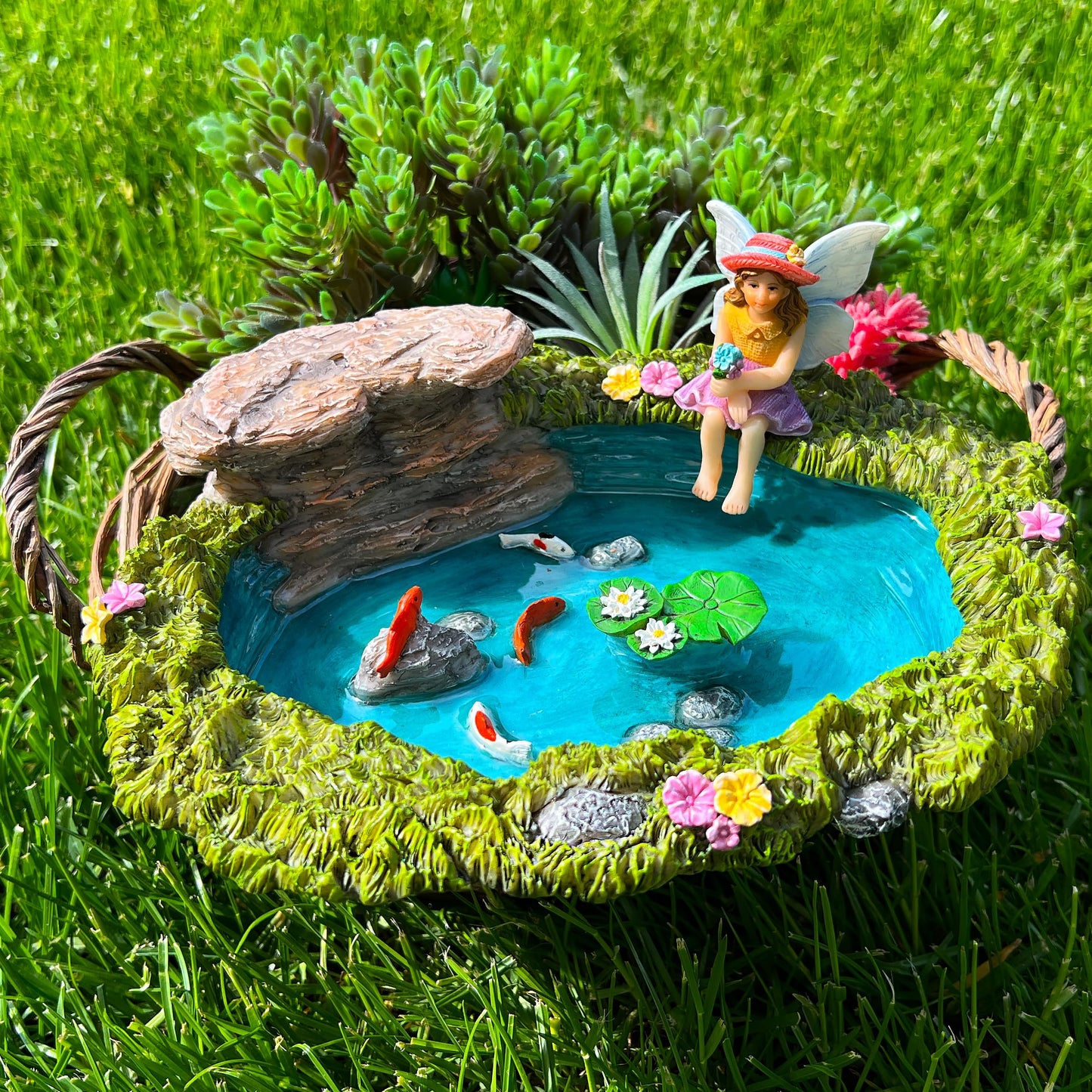 Mood Lab Fairy Garden Figurines - Fish Pond Set (2 pcs) - Miniature Decorative Statues & Accessories - Outdoor & Indoor Garden Decor
