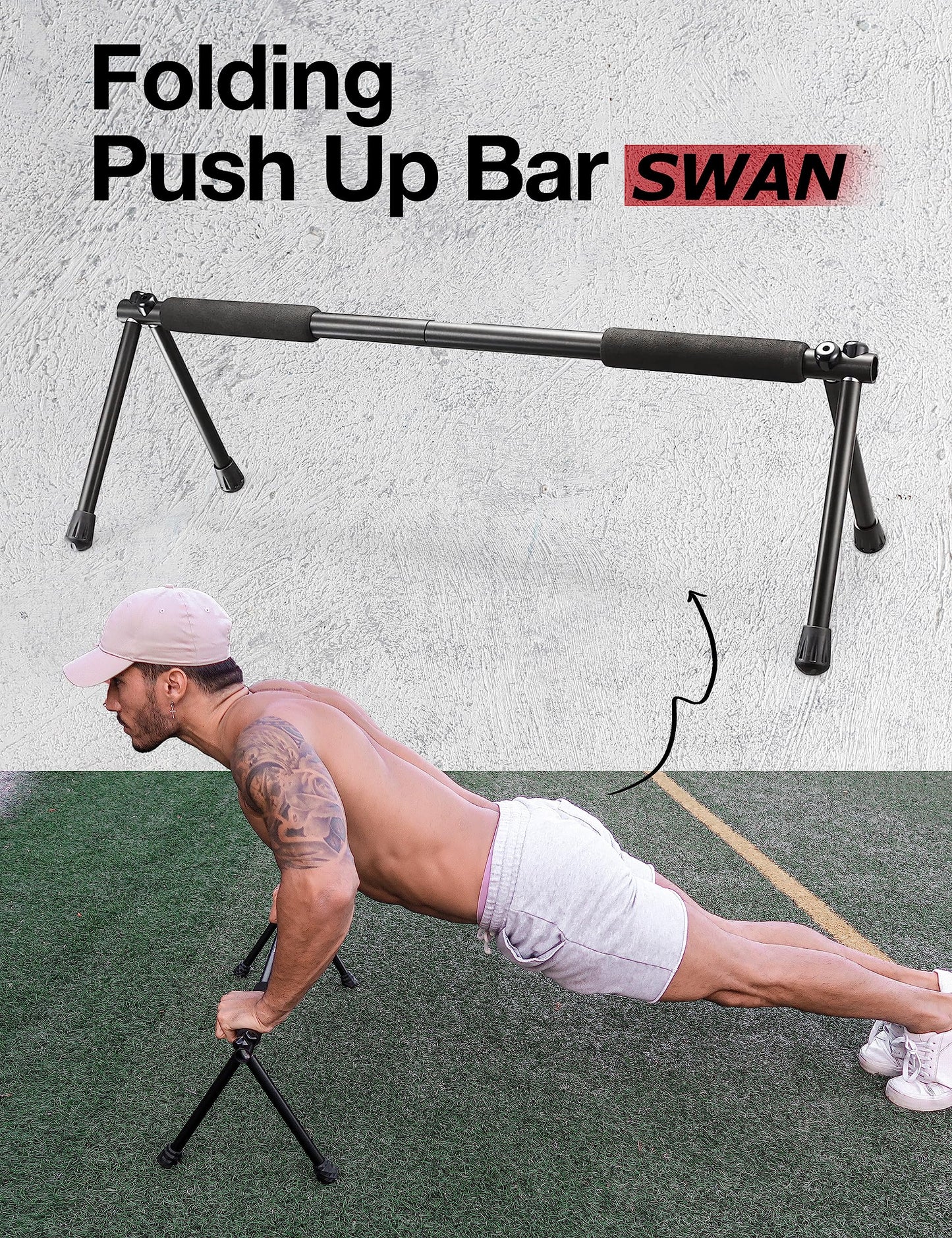 Withgear Folding Push Up Bar - Portable and Lightweight Sturdy Duralumin Metal Push Up Bars and Indoor and Outdoor Parallette Bar for Men and Women Swan Black