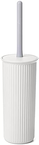 Set, (1 Pack) Superio Ribbed Collection - Decorative Plastic Toilet Bowl Brush and Holder White Smoke Cleaner Scrubber